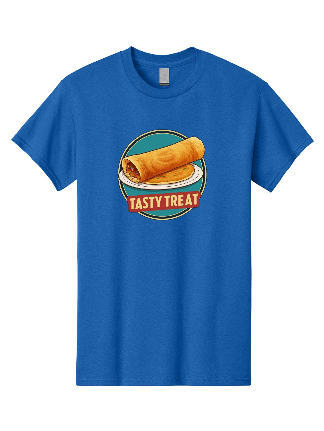 Tasty-Treat-11 Men'S Graphic Tee, 100% Cotton, Comfortable Casual Summer Wear, Machine Washable, Rolled Dosa, Savory Crepe, Indian Cuisine, South Asian Food, Tasty Treat, Dosa On A Plate, Delicious Meal, Spicy Filling Bab510 4