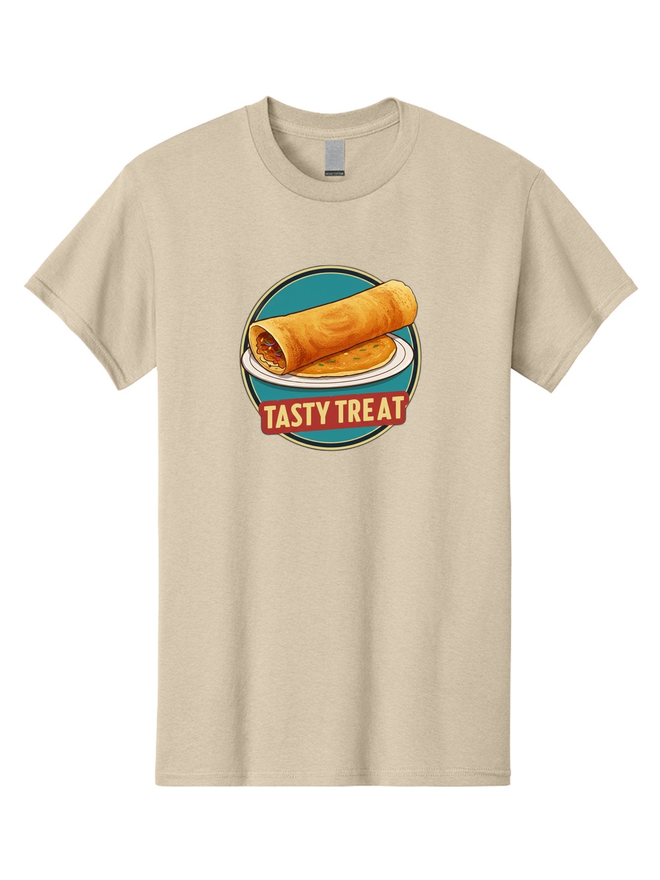 Tasty-Treat-11 Men'S Graphic Tee, 100% Cotton, Comfortable Casual Summer Wear, Machine Washable, Rolled Dosa, Savory Crepe, Indian Cuisine, South Asian Food, Tasty Treat, Dosa On A Plate, Delicious Meal, Spicy Filling Bab510