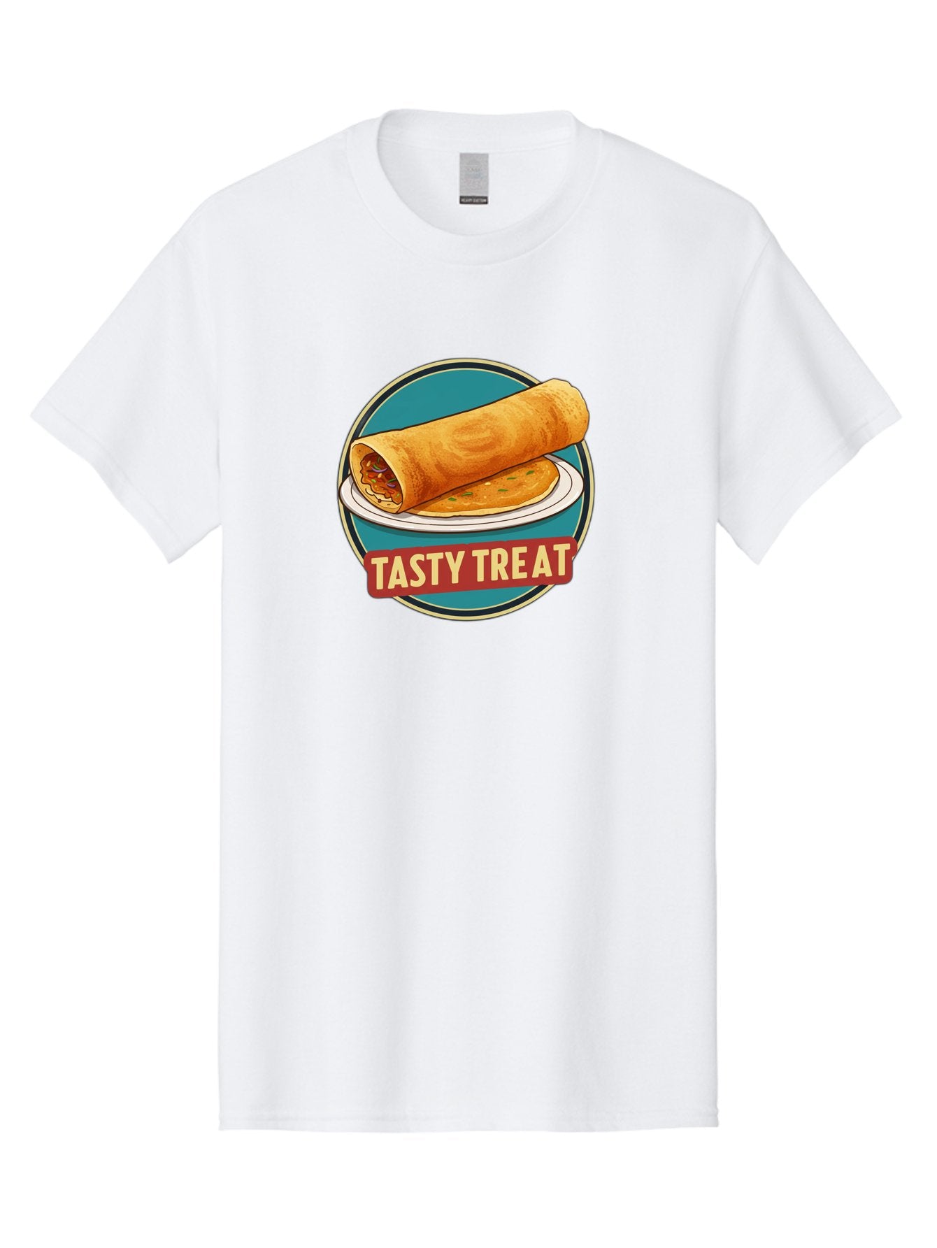 Tasty-Treat-11 Men'S Graphic Tee, 100% Cotton, Comfortable Casual Summer Wear, Machine Washable, Rolled Dosa, Savory Crepe, Indian Cuisine, South Asian Food, Tasty Treat, Dosa On A Plate, Delicious Meal, Spicy Filling Bab510 12