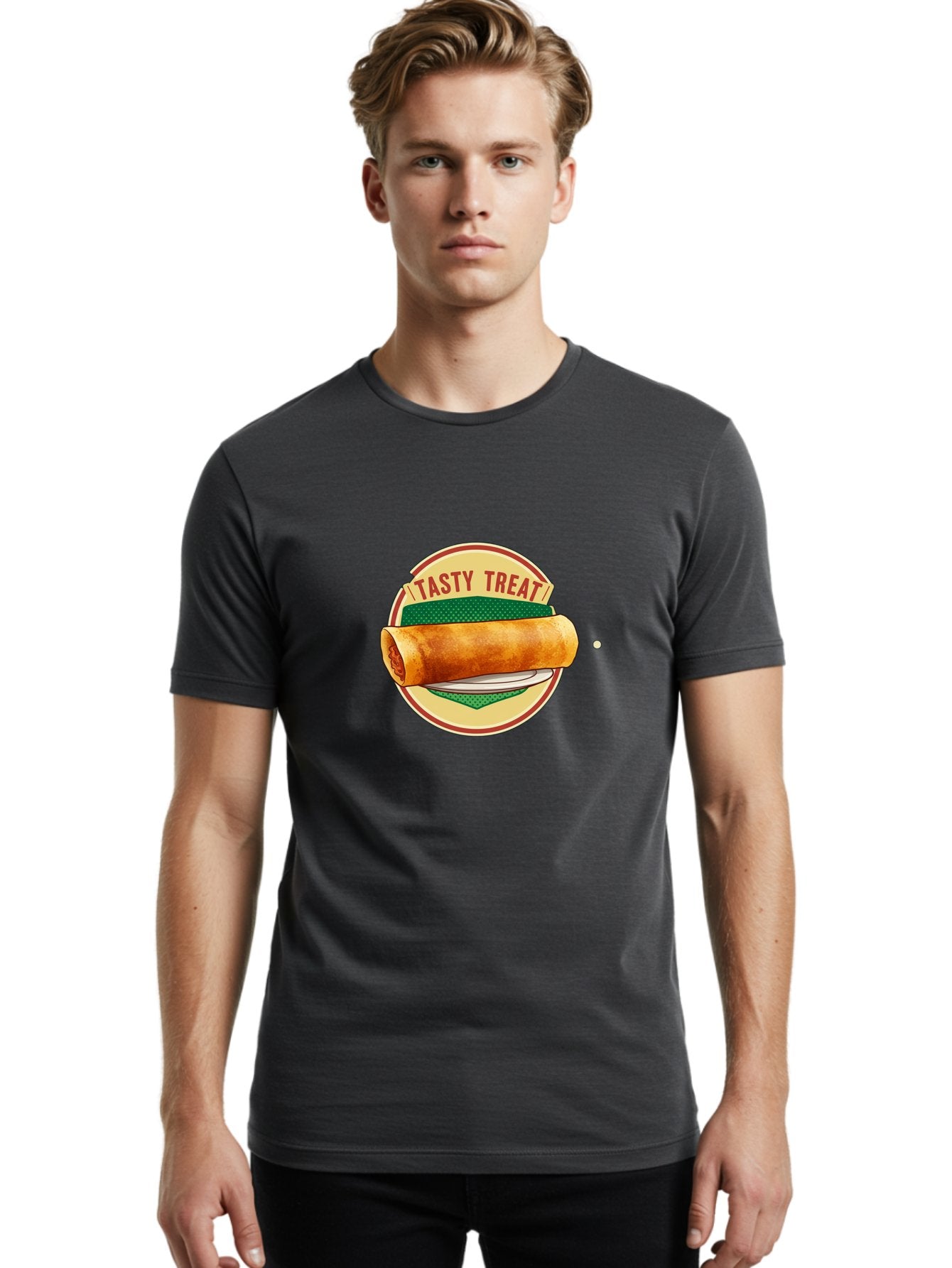 Tasty-Treat-3 Men'S Graphic Tee, 100% Cotton, Comfortable Casual Summer Wear, Machine Washable, Spring Roll On Plate, Tasty Treat, Savory Delight, Golden Brown, Crispy Texture, Delicious Snack, Finger Food, Appetizing Bab512 26