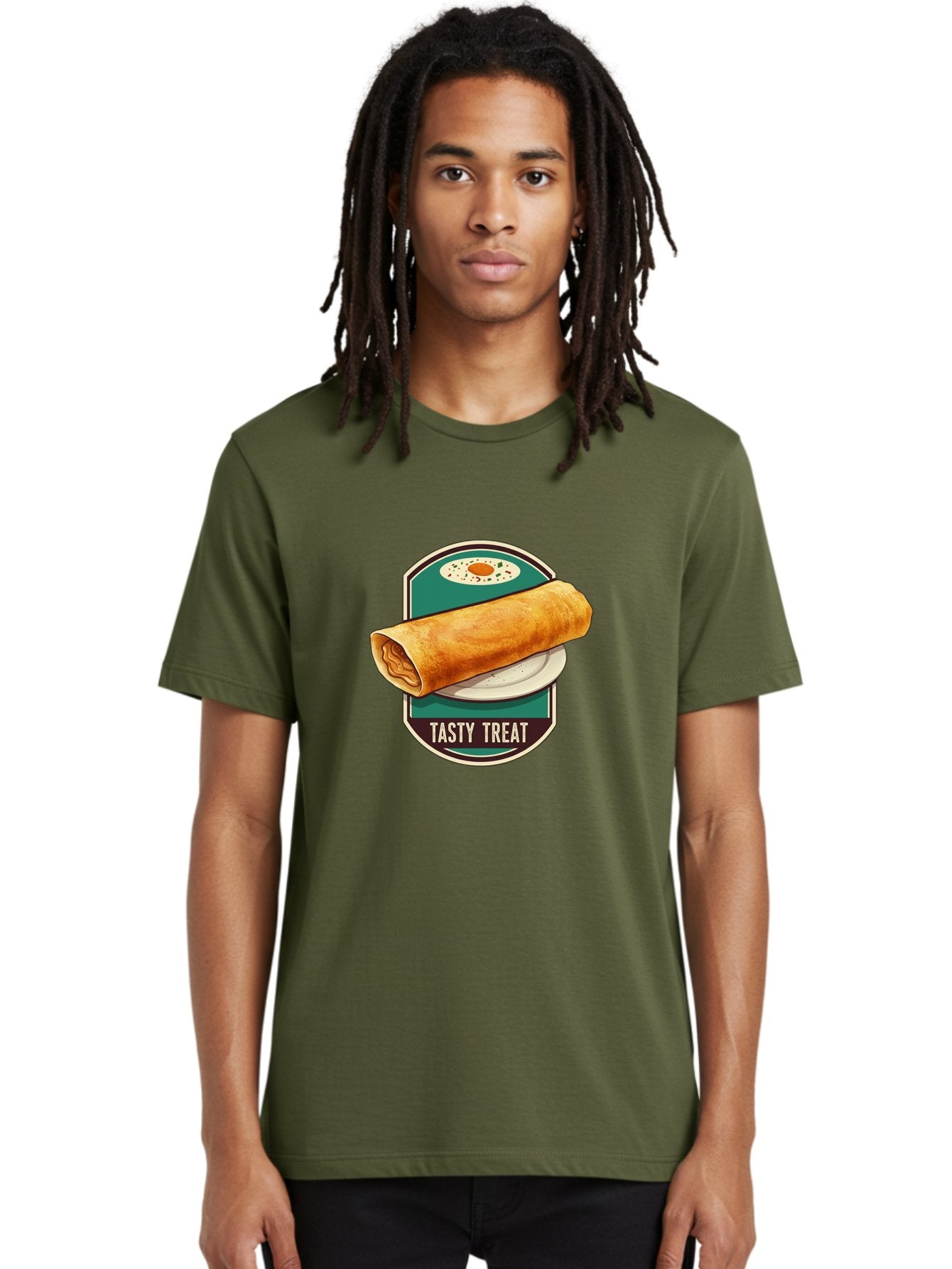 Tasty-Treat-6 Men'S Graphic Tee, 100% Cotton, Comfortable Casual Summer Wear, Machine Washable, Rolled Dosa, Indian Cuisine, Tasty Treat, Dosa On A Plate, South Indian Food, Traditional Dish, Savory Crepe, Street Food, Authentic Flavors, Bab515 24