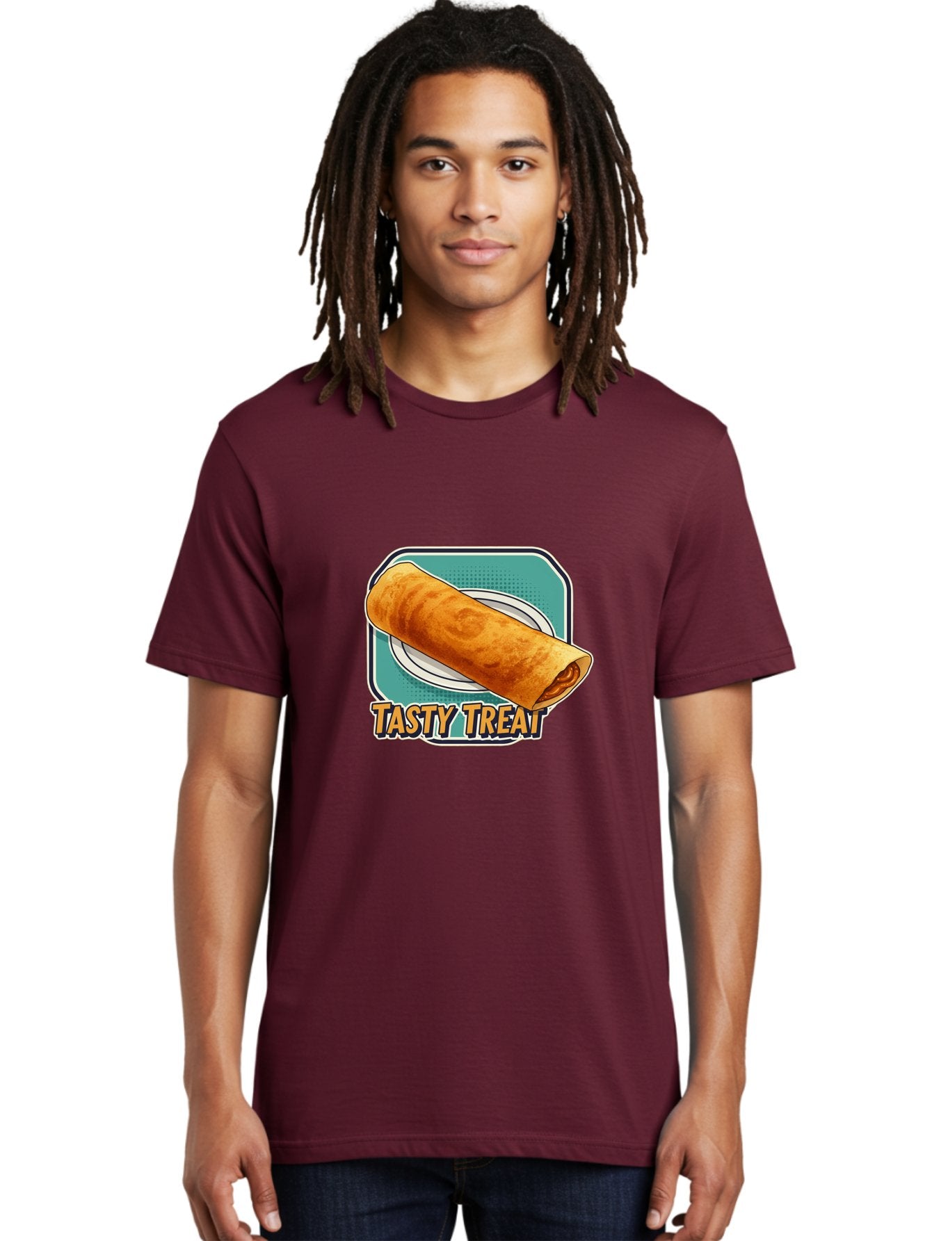 Tasty-Treat-9 Men'S Graphic Tee, 100% Cotton, Comfortable Casual Summer Wear, Machine Washable, Tasty Treat, Crepe On A Plate, Delicious Food, Savory Filling, Finger Food, Crepe, Rolled Pancake, Gourmet Snack Bab518 23