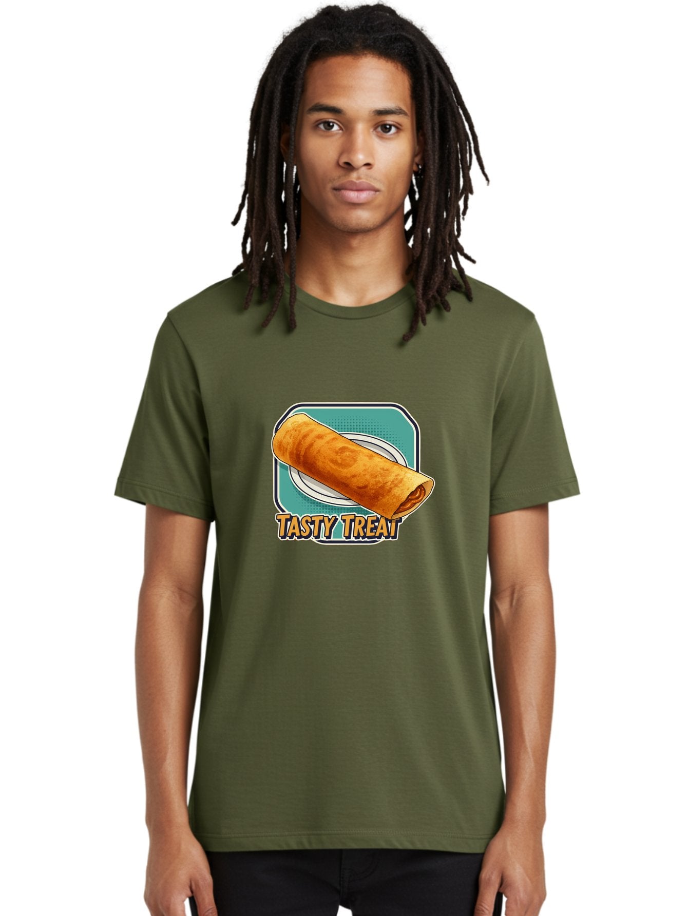 Tasty-Treat-9 Men'S Graphic Tee, 100% Cotton, Comfortable Casual Summer Wear, Machine Washable, Tasty Treat, Crepe On A Plate, Delicious Food, Savory Filling, Finger Food, Crepe, Rolled Pancake, Gourmet Snack Bab518 22