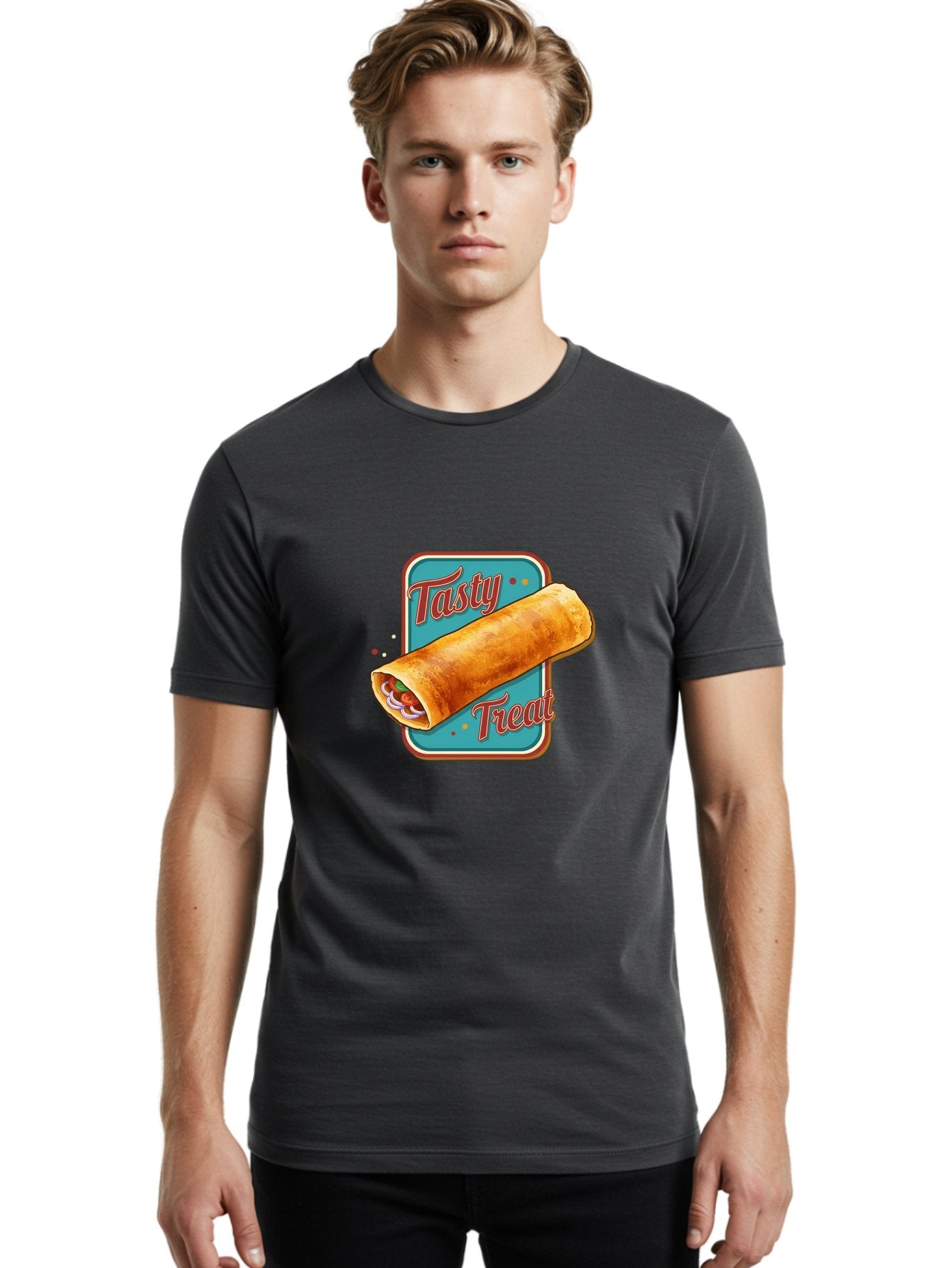 Tasty-Treat Men'S Graphic Tee, 100% Cotton, Comfortable Casual Summer Wear, Machine Washable, Crispy Spring Roll, Tasty Treat, Spring Roll, Delicious Filling, Mouth-Watering, Appetizing, Finger Food, Snack Time Bab519 30