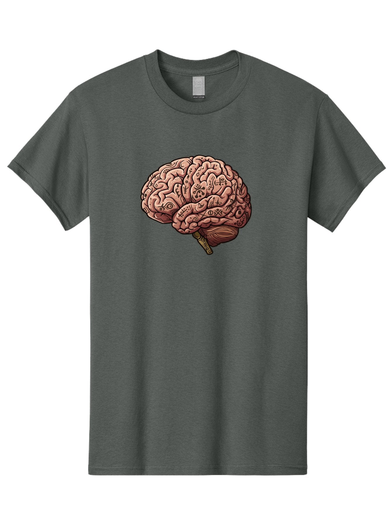 Tattooed-Brain Men'S Graphic Tee, 100% Cotton, Comfortable Casual Summer Wear, Machine Washable, Human Brain With Tattoos, Occult Symbols, Mystical Designs, Psychedelic Art, Surreal Illustration, Esoteric Patterns, Symbolic Imagery, Bab520 6