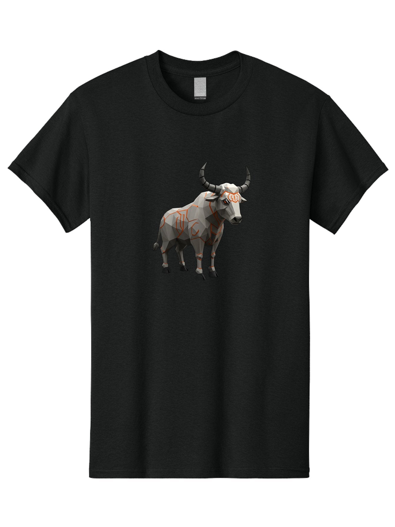 Taurus Men'S Graphic Tee, 100% Cotton, Comfortable Casual Summer Wear, Machine Washable, Low Poly Art, Geometric Bull, Abstract Animal Design, Modern Illustration, Gray And Orange Colors, 3D Style, Futuristic Artwork, Taurus Symbol Bab521 8
