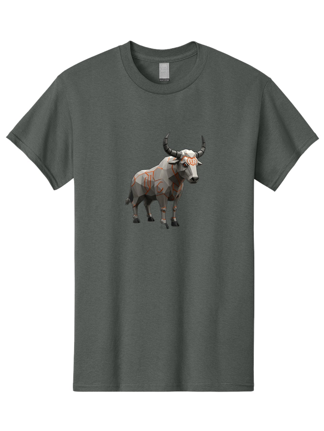 Taurus Men'S Graphic Tee, 100% Cotton, Comfortable Casual Summer Wear, Machine Washable, Low Poly Art, Geometric Bull, Abstract Animal Design, Modern Illustration, Gray And Orange Colors, 3D Style, Futuristic Artwork, Taurus Symbol Bab521 14
