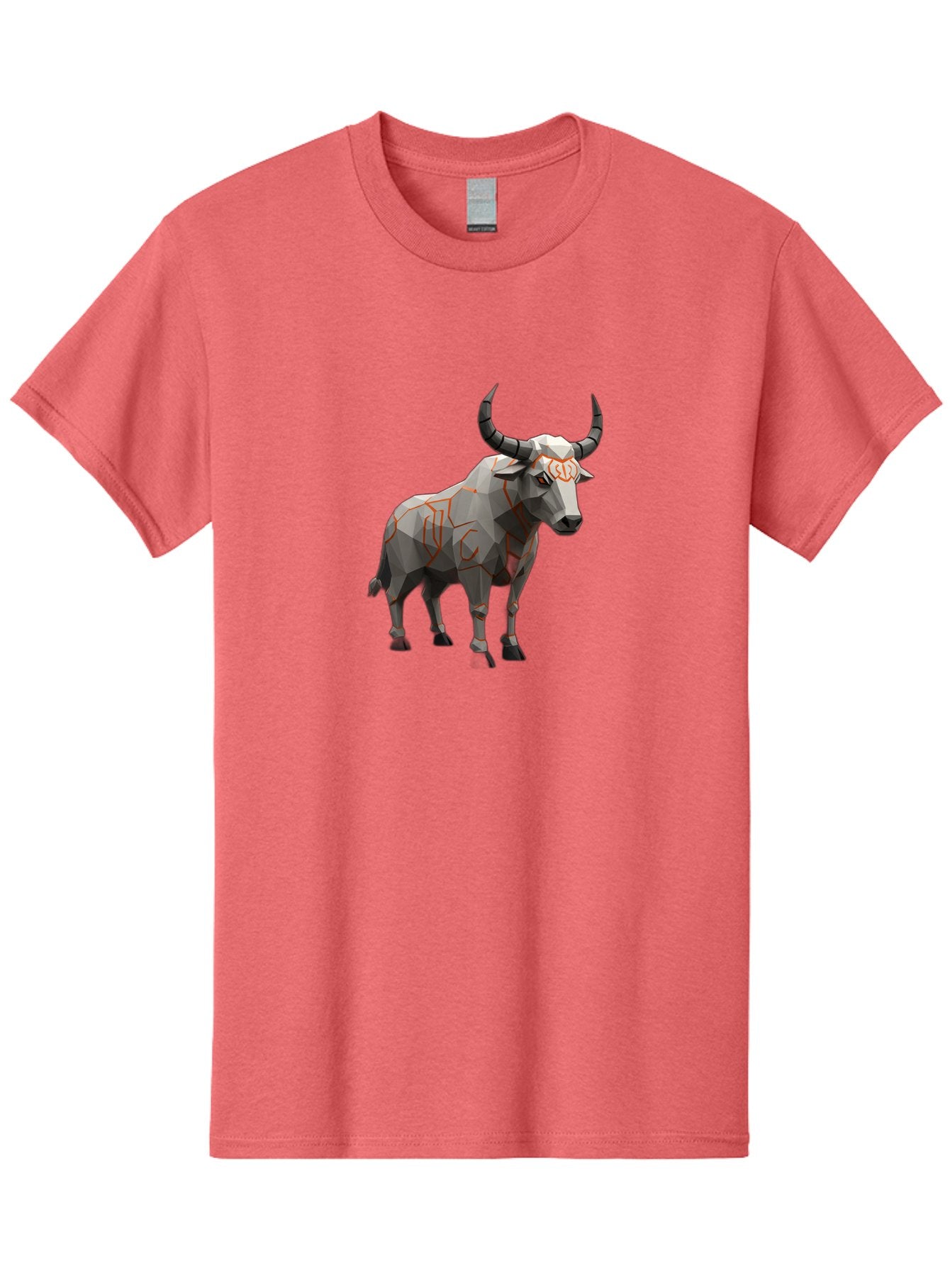 Taurus Men'S Graphic Tee, 100% Cotton, Comfortable Casual Summer Wear, Machine Washable, Low Poly Art, Geometric Bull, Abstract Animal Design, Modern Illustration, Gray And Orange Colors, 3D Style, Futuristic Artwork, Taurus Symbol Bab521 13