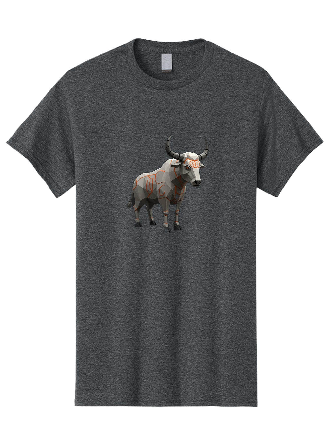 Taurus Men'S Graphic Tee, 100% Cotton, Comfortable Casual Summer Wear, Machine Washable, Low Poly Art, Geometric Bull, Abstract Animal Design, Modern Illustration, Gray And Orange Colors, 3D Style, Futuristic Artwork, Taurus Symbol Bab521 10
