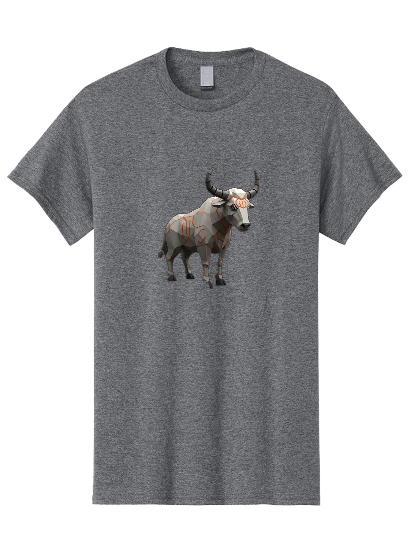 Taurus Men'S Graphic Tee, 100% Cotton, Comfortable Casual Summer Wear, Machine Washable, Low Poly Art, Geometric Bull, Abstract Animal Design, Modern Illustration, Gray And Orange Colors, 3D Style, Futuristic Artwork, Taurus Symbol Bab521 6