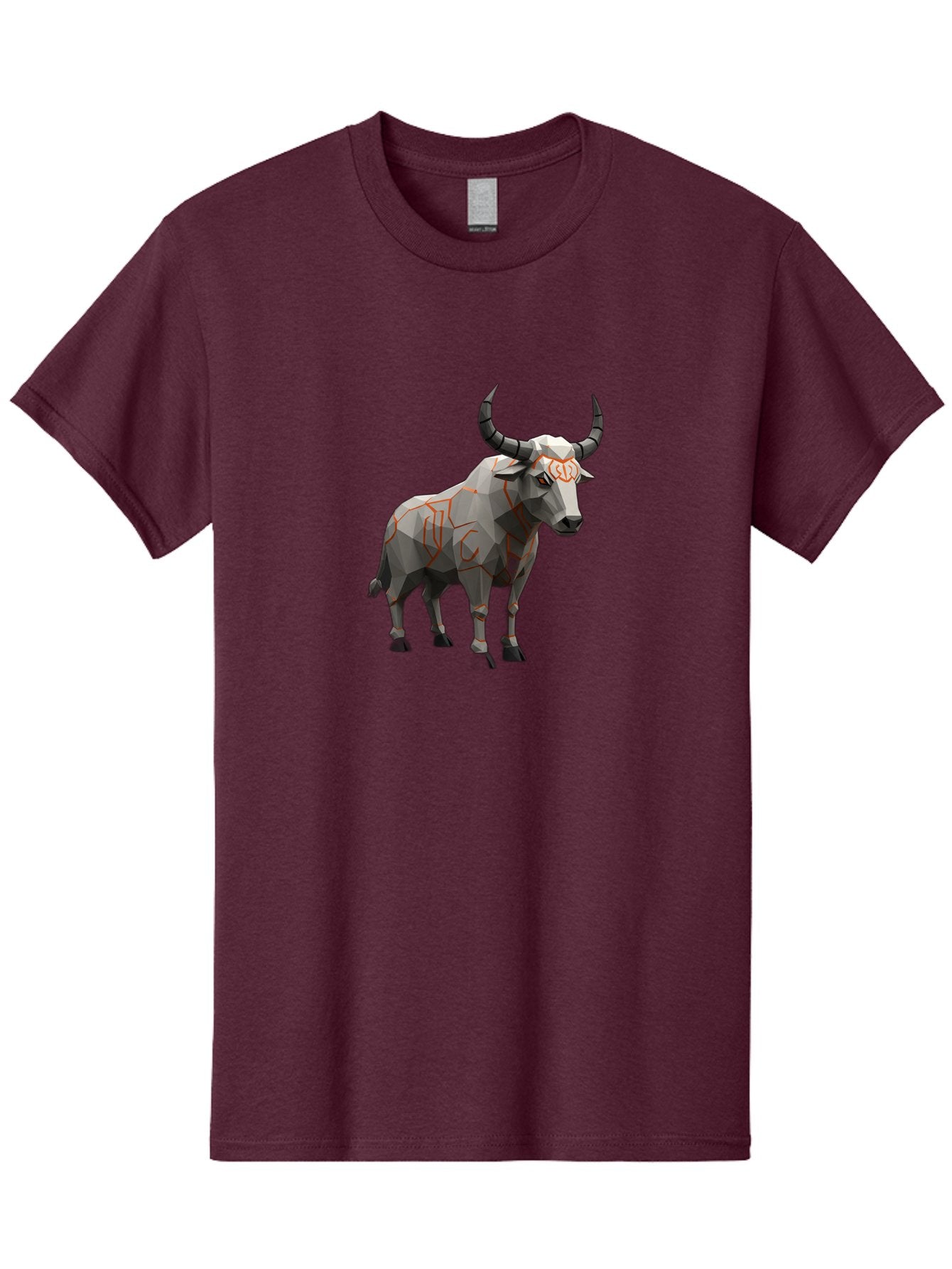 Taurus Men'S Graphic Tee, 100% Cotton, Comfortable Casual Summer Wear, Machine Washable, Low Poly Art, Geometric Bull, Abstract Animal Design, Modern Illustration, Gray And Orange Colors, 3D Style, Futuristic Artwork, Taurus Symbol Bab521 3