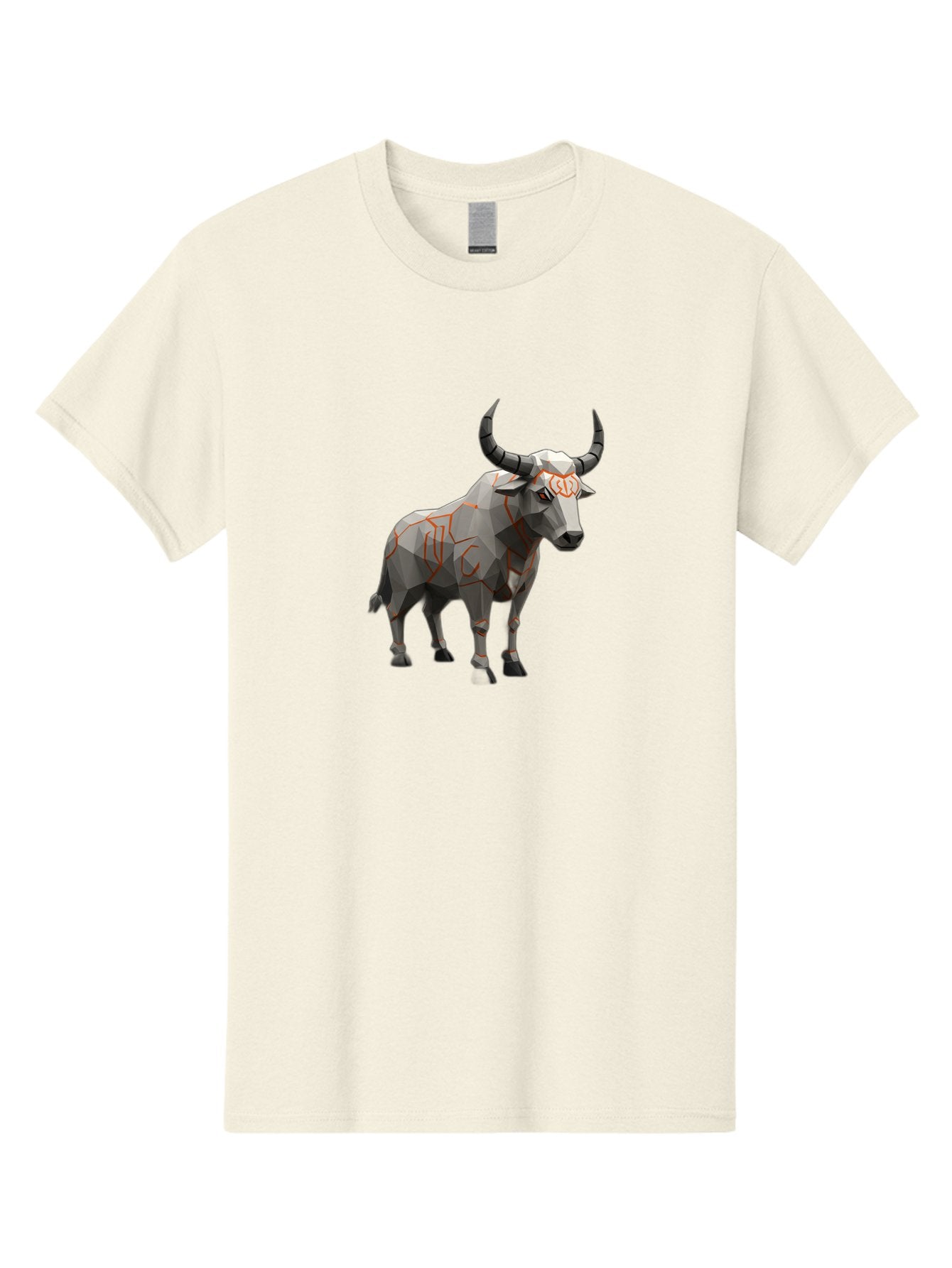 Taurus Men'S Graphic Tee, 100% Cotton, Comfortable Casual Summer Wear, Machine Washable, Low Poly Art, Geometric Bull, Abstract Animal Design, Modern Illustration, Gray And Orange Colors, 3D Style, Futuristic Artwork, Taurus Symbol Bab521 5