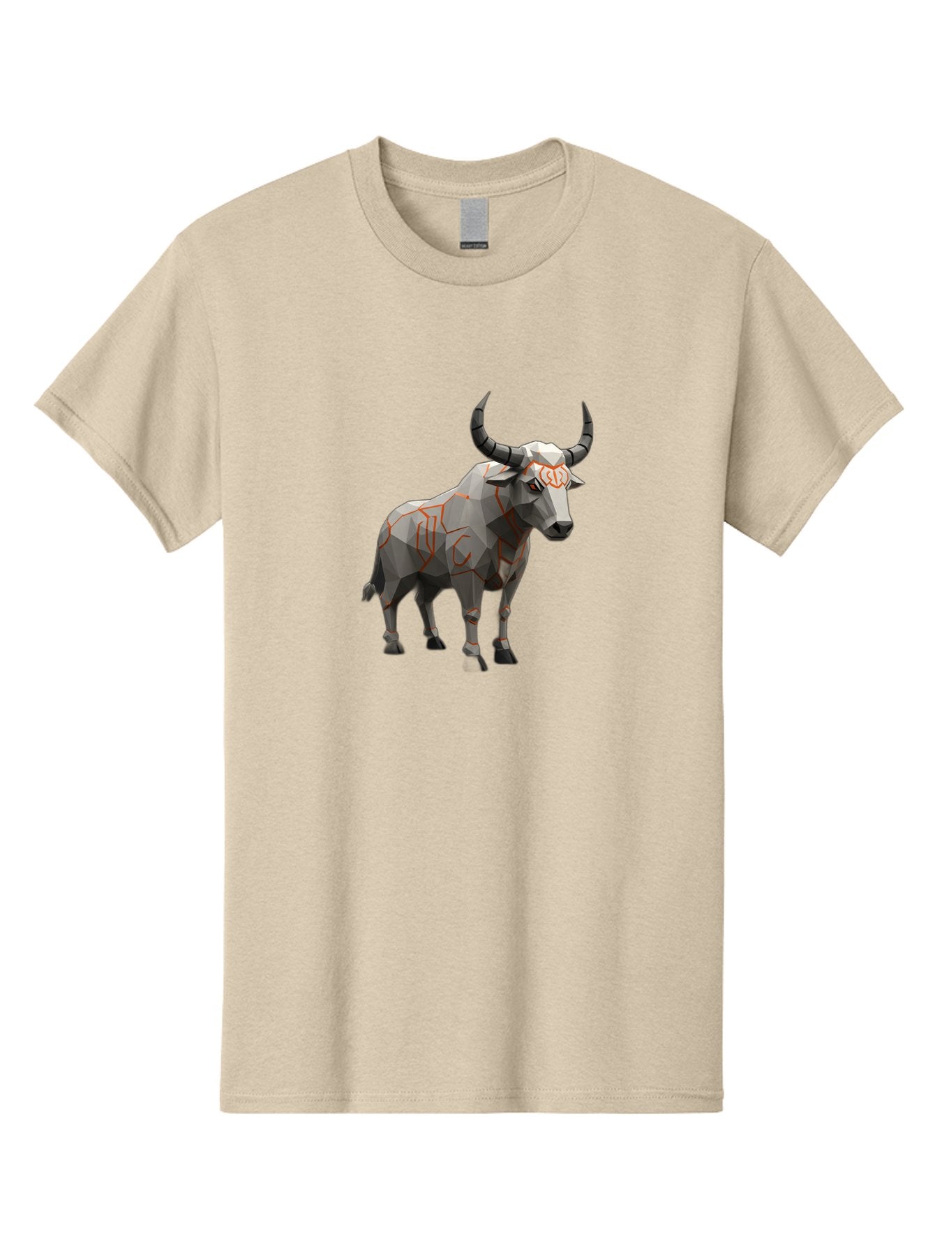 Taurus Men'S Graphic Tee, 100% Cotton, Comfortable Casual Summer Wear, Machine Washable, Low Poly Art, Geometric Bull, Abstract Animal Design, Modern Illustration, Gray And Orange Colors, 3D Style, Futuristic Artwork, Taurus Symbol Bab521 12