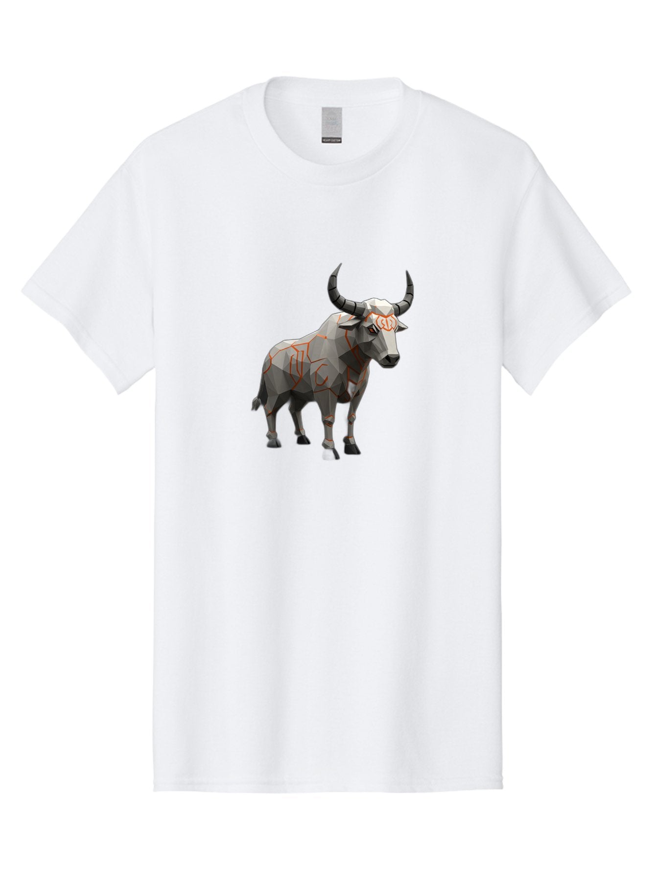 Taurus Men'S Graphic Tee, 100% Cotton, Comfortable Casual Summer Wear, Machine Washable, Low Poly Art, Geometric Bull, Abstract Animal Design, Modern Illustration, Gray And Orange Colors, 3D Style, Futuristic Artwork, Taurus Symbol Bab521