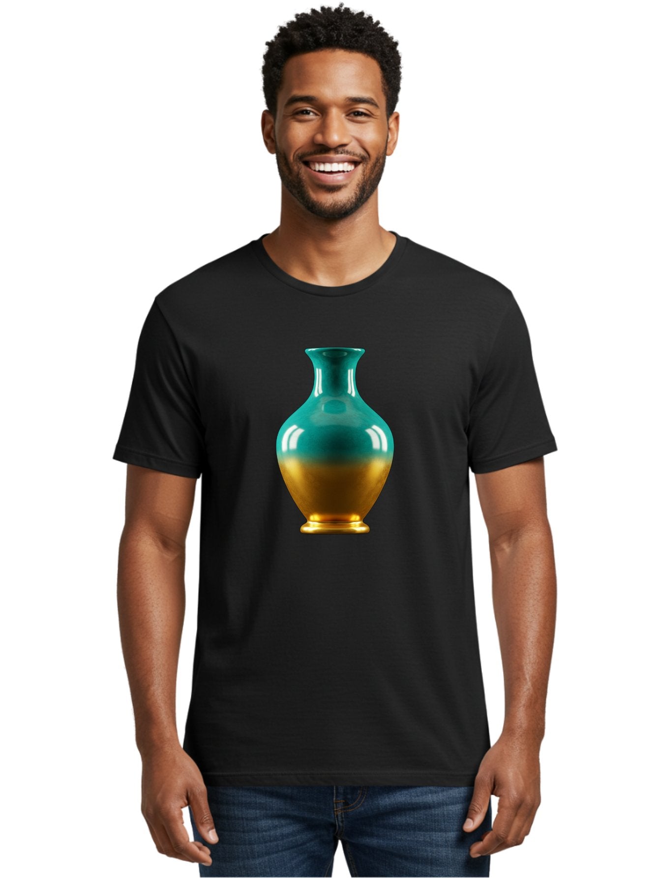 Teal-Gold-Vase Men'S Graphic Tee, 100% Cotton, Comfortable Casual Summer Wear, Machine Washable, Ceramic Vase, Teal And Gold Vase, Glossy Finish, Gradient Colors, Decorative Vase, Home Decor, Elegant Design, Modern Pottery, Bab522 17