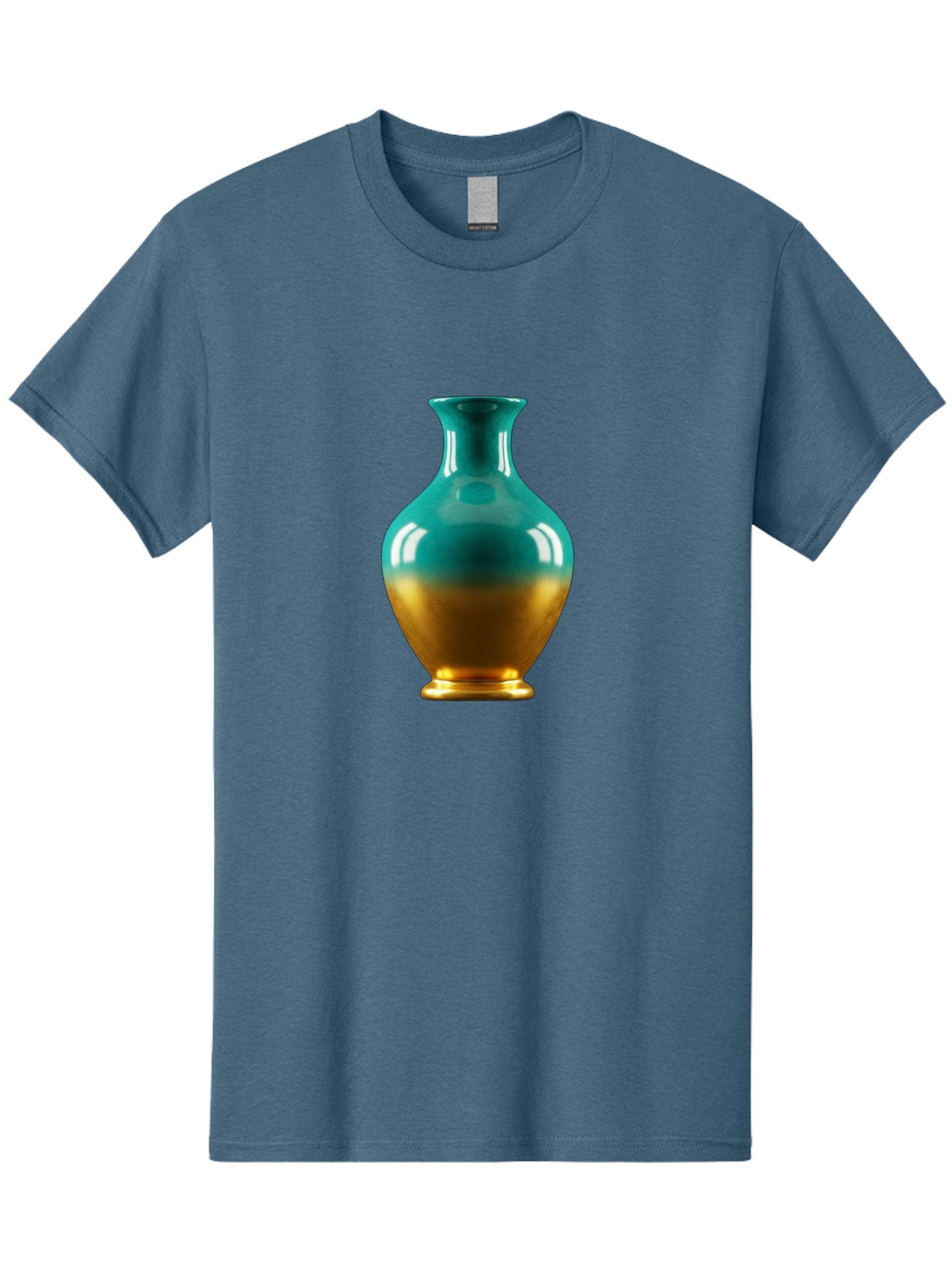 Teal-Gold-Vase Men'S Graphic Tee, 100% Cotton, Comfortable Casual Summer Wear, Machine Washable, Ceramic Vase, Teal And Gold Vase, Glossy Finish, Gradient Colors, Decorative Vase, Home Decor, Elegant Design, Modern Pottery, Bab522 4