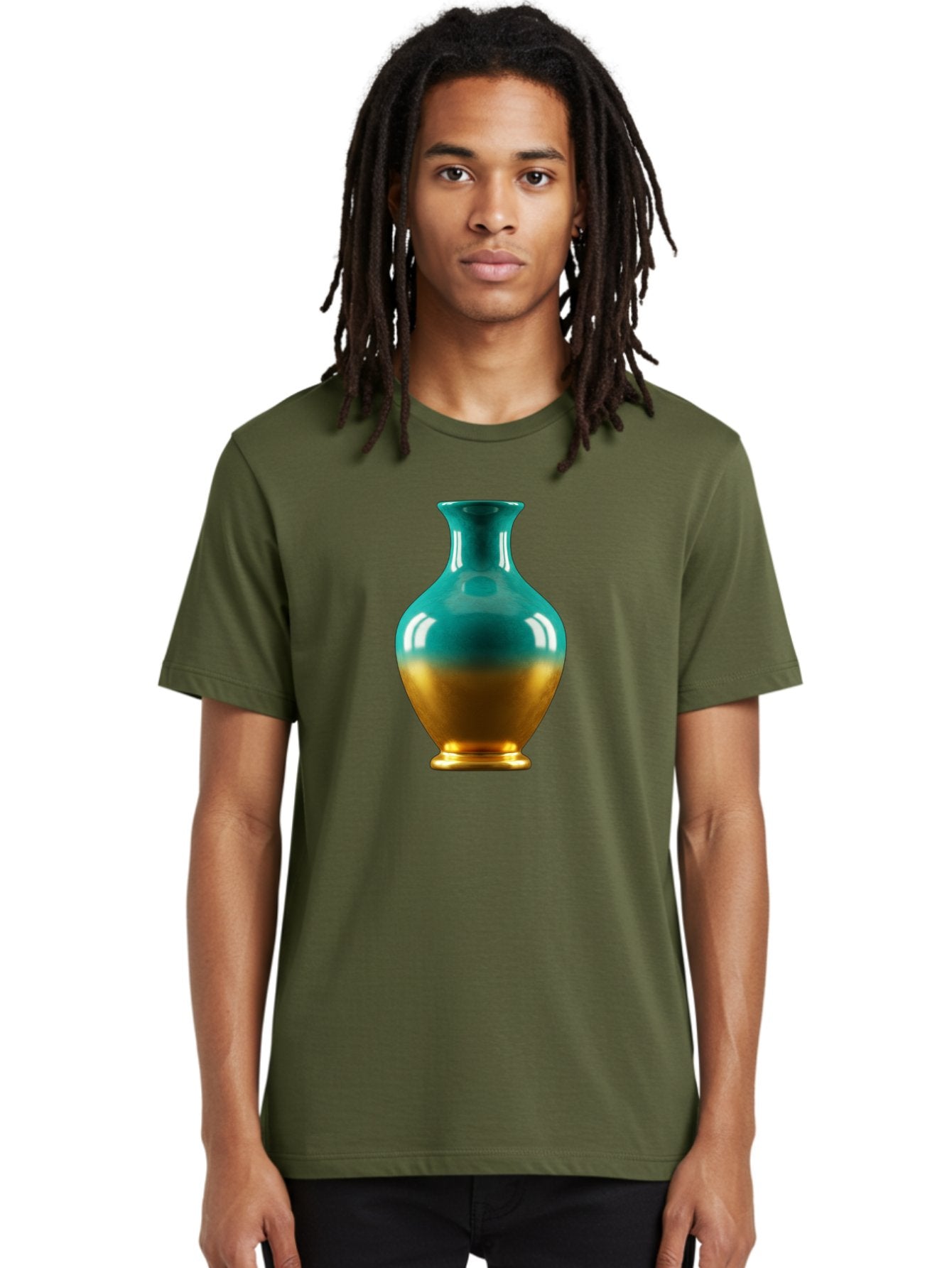 Teal-Gold-Vase Men'S Graphic Tee, 100% Cotton, Comfortable Casual Summer Wear, Machine Washable, Ceramic Vase, Teal And Gold Vase, Glossy Finish, Gradient Colors, Decorative Vase, Home Decor, Elegant Design, Modern Pottery, Bab522 28