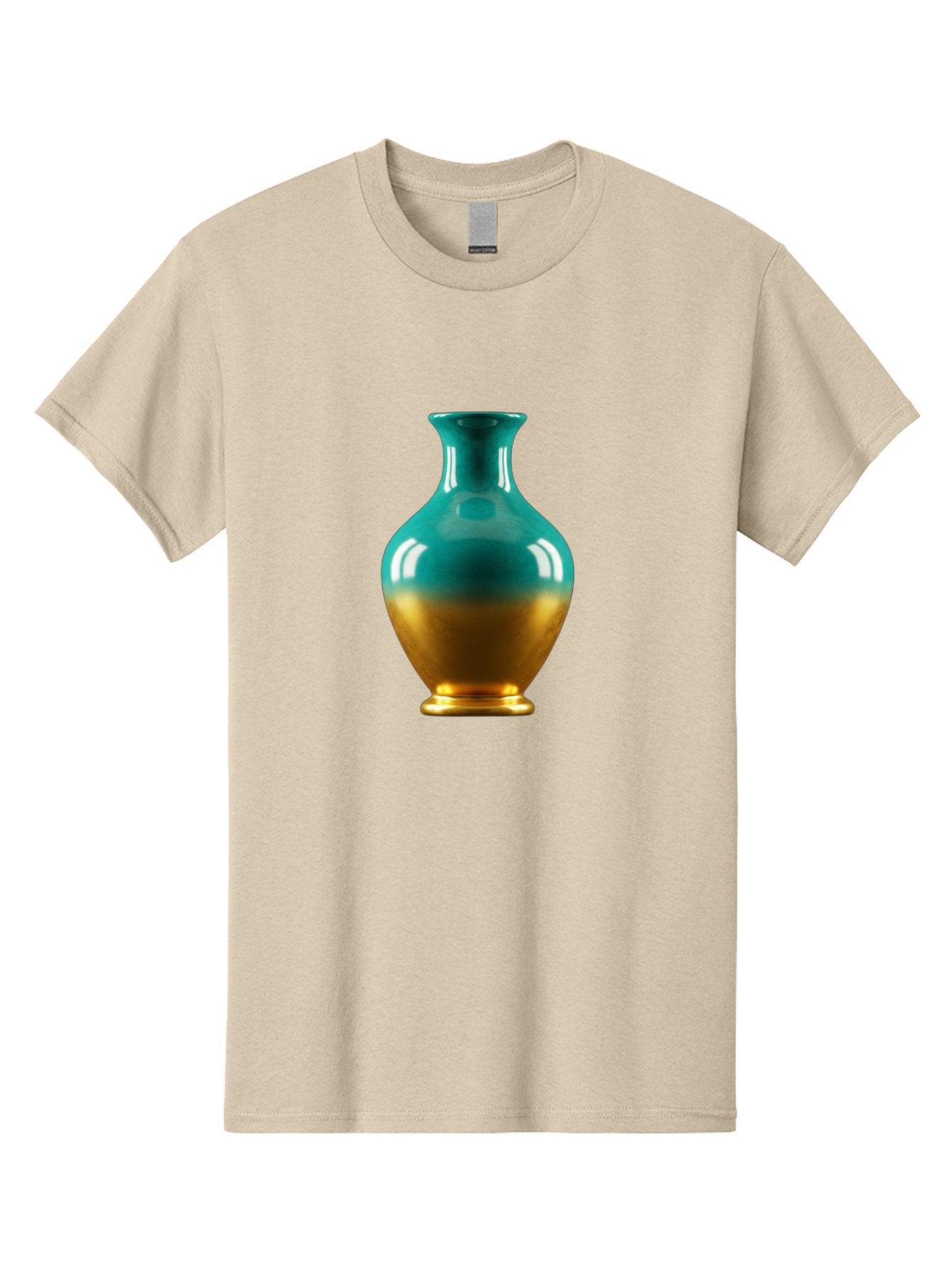 Teal-Gold-Vase Men'S Graphic Tee, 100% Cotton, Comfortable Casual Summer Wear, Machine Washable, Ceramic Vase, Teal And Gold Vase, Glossy Finish, Gradient Colors, Decorative Vase, Home Decor, Elegant Design, Modern Pottery, Bab522