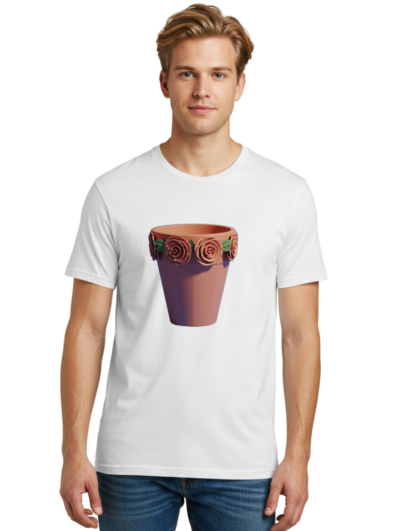 Terracotta-Pot Men'S Graphic Tee, 100% Cotton, Comfortable Casual Summer Wear, Machine Washable, Terracotta Pot, Flower Pot, Decorative Planter, Roses Decoration, Ceramic Vase, Home Decor, Gardening, Floral Arrangement Bab525 19