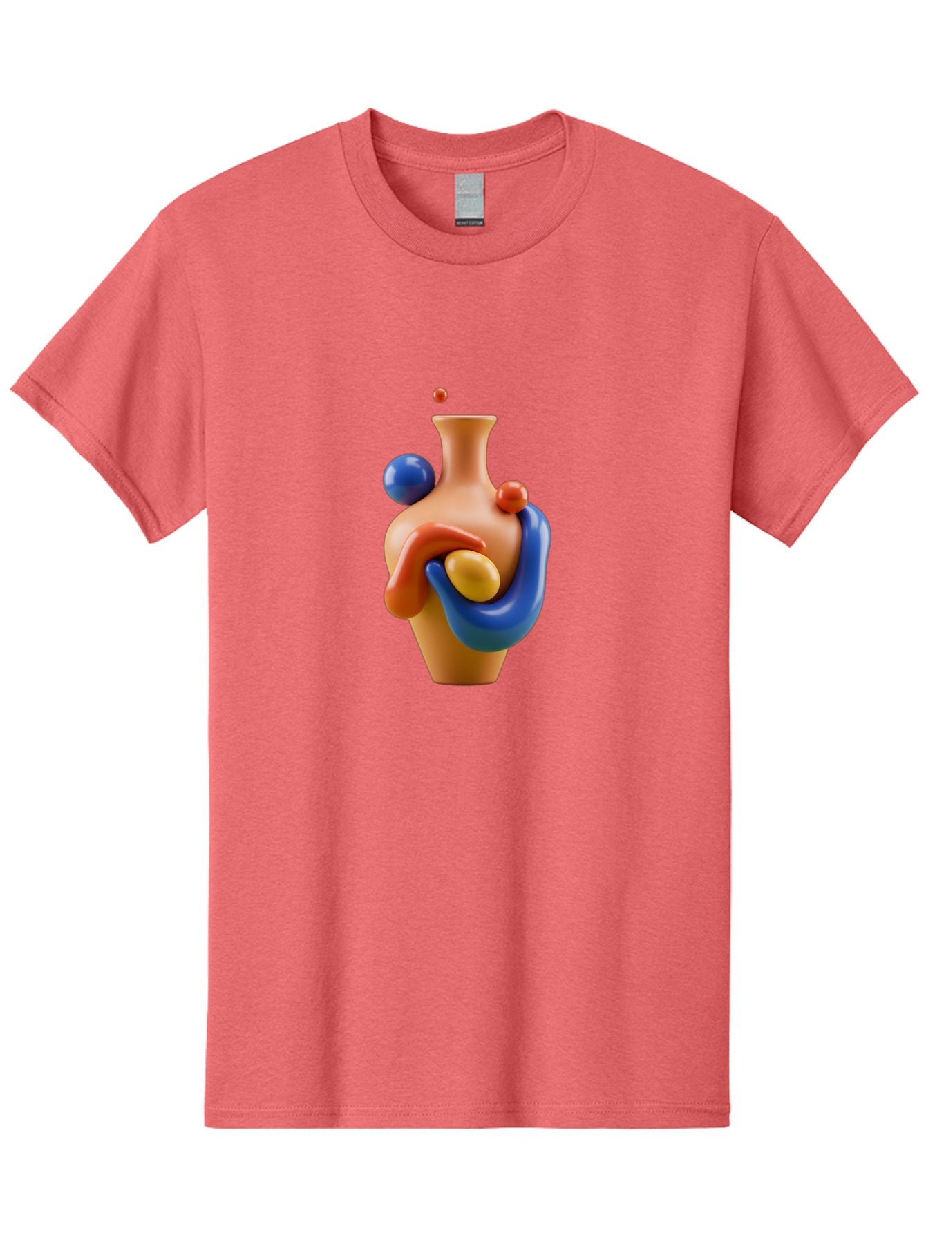 Terracotta-Vase Men'S Graphic Tee, 100% Cotton, Comfortable Casual Summer Wear, Machine Washable, 3D Illustration, Abstract Art, Colorful Vase, Flowing Shapes, Creative Design, Modern Decoration, Artistic Expression, Unique Sculpture Bab527 3