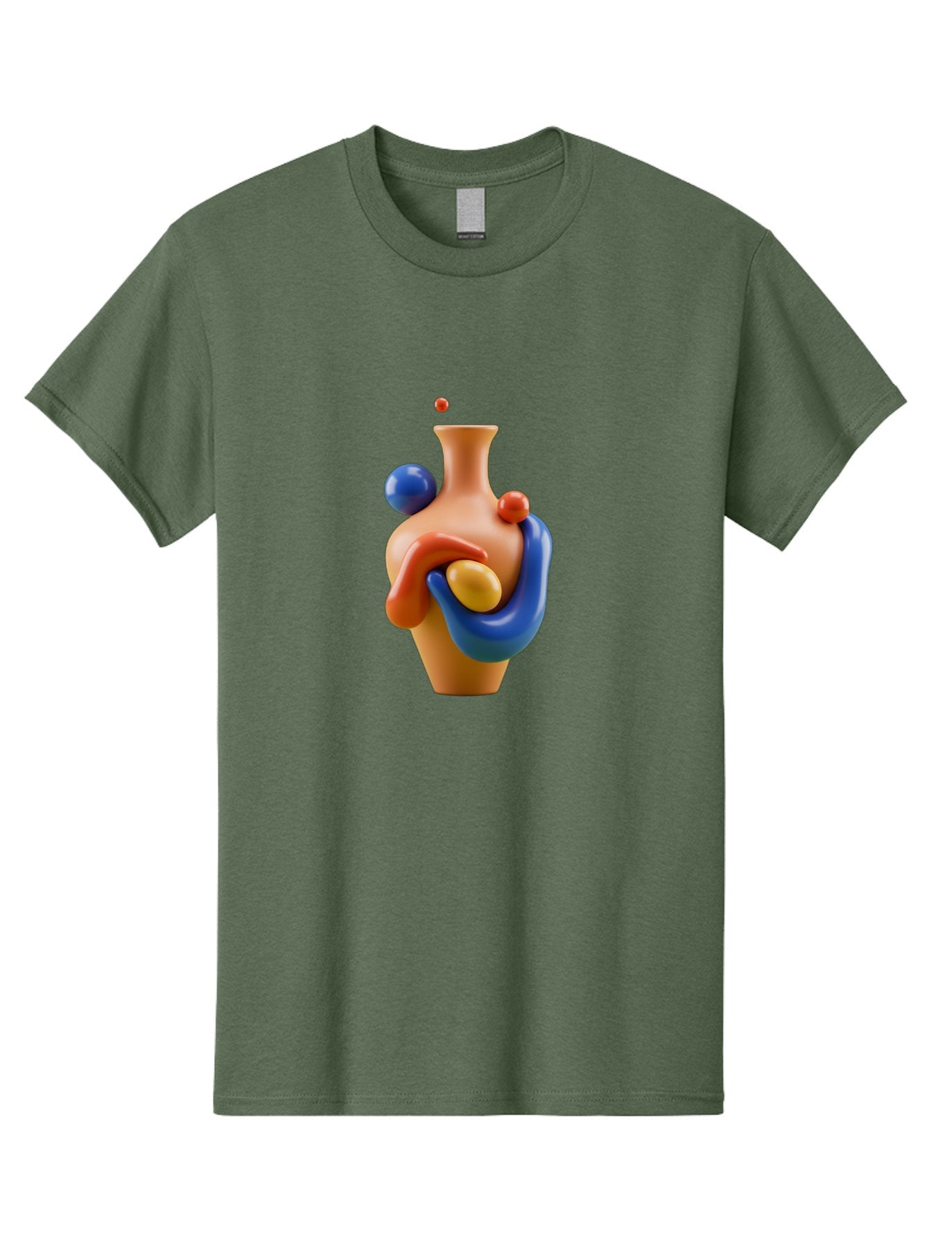 Terracotta-Vase Men'S Graphic Tee, 100% Cotton, Comfortable Casual Summer Wear, Machine Washable, 3D Illustration, Abstract Art, Colorful Vase, Flowing Shapes, Creative Design, Modern Decoration, Artistic Expression, Unique Sculpture Bab527 4