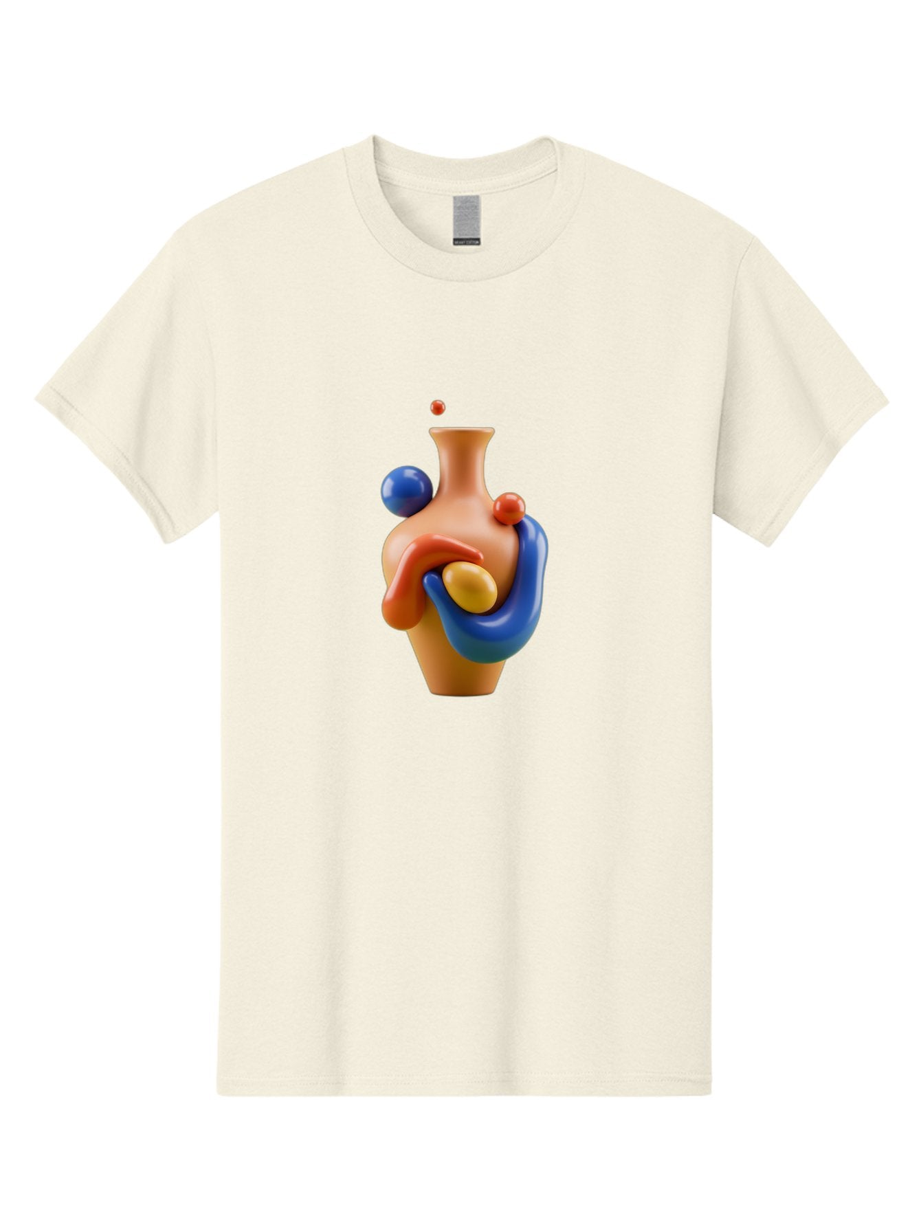Terracotta-Vase Men'S Graphic Tee, 100% Cotton, Comfortable Casual Summer Wear, Machine Washable, 3D Illustration, Abstract Art, Colorful Vase, Flowing Shapes, Creative Design, Modern Decoration, Artistic Expression, Unique Sculpture Bab527 13