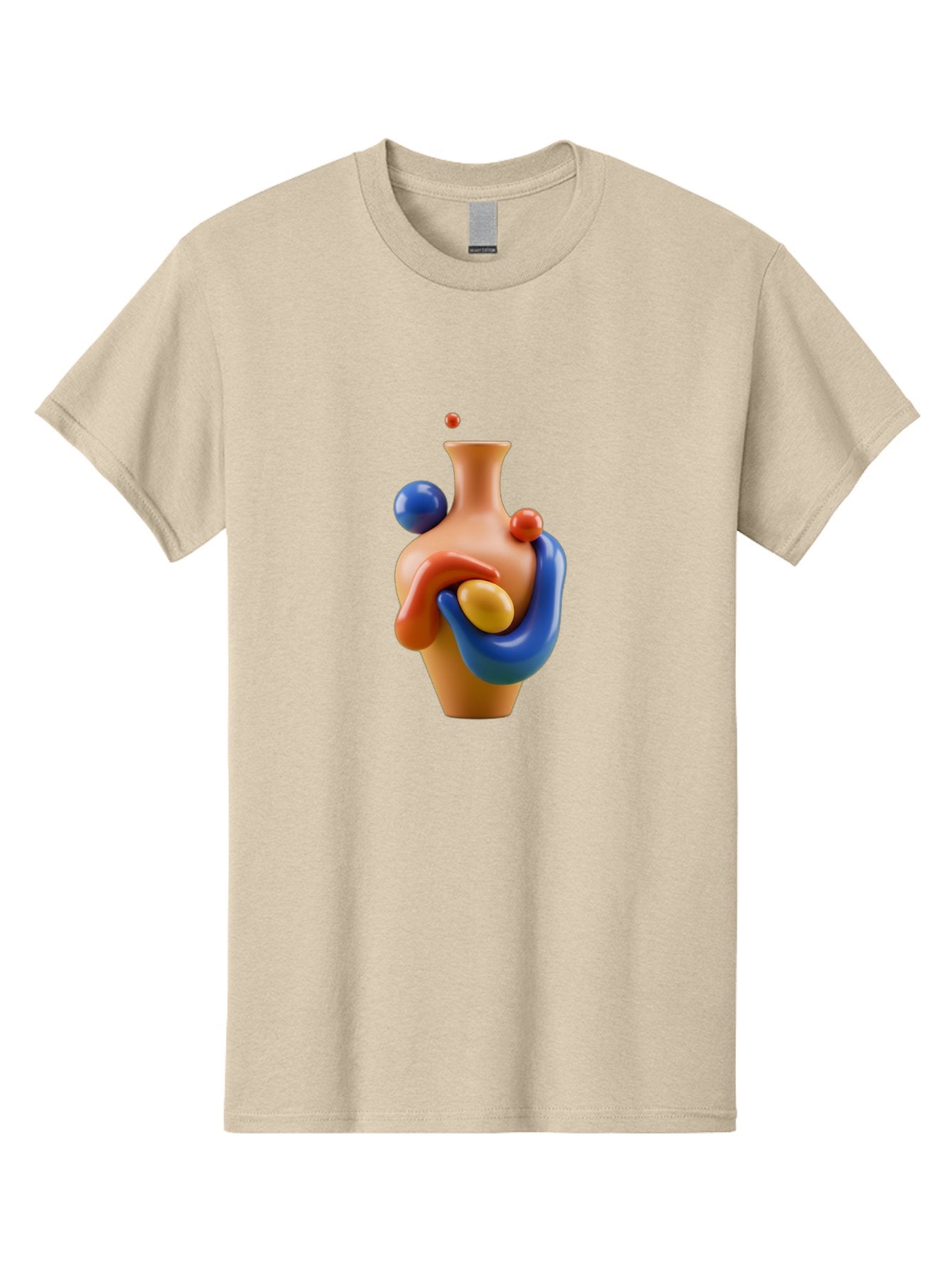 Terracotta-Vase Men'S Graphic Tee, 100% Cotton, Comfortable Casual Summer Wear, Machine Washable, 3D Illustration, Abstract Art, Colorful Vase, Flowing Shapes, Creative Design, Modern Decoration, Artistic Expression, Unique Sculpture Bab527