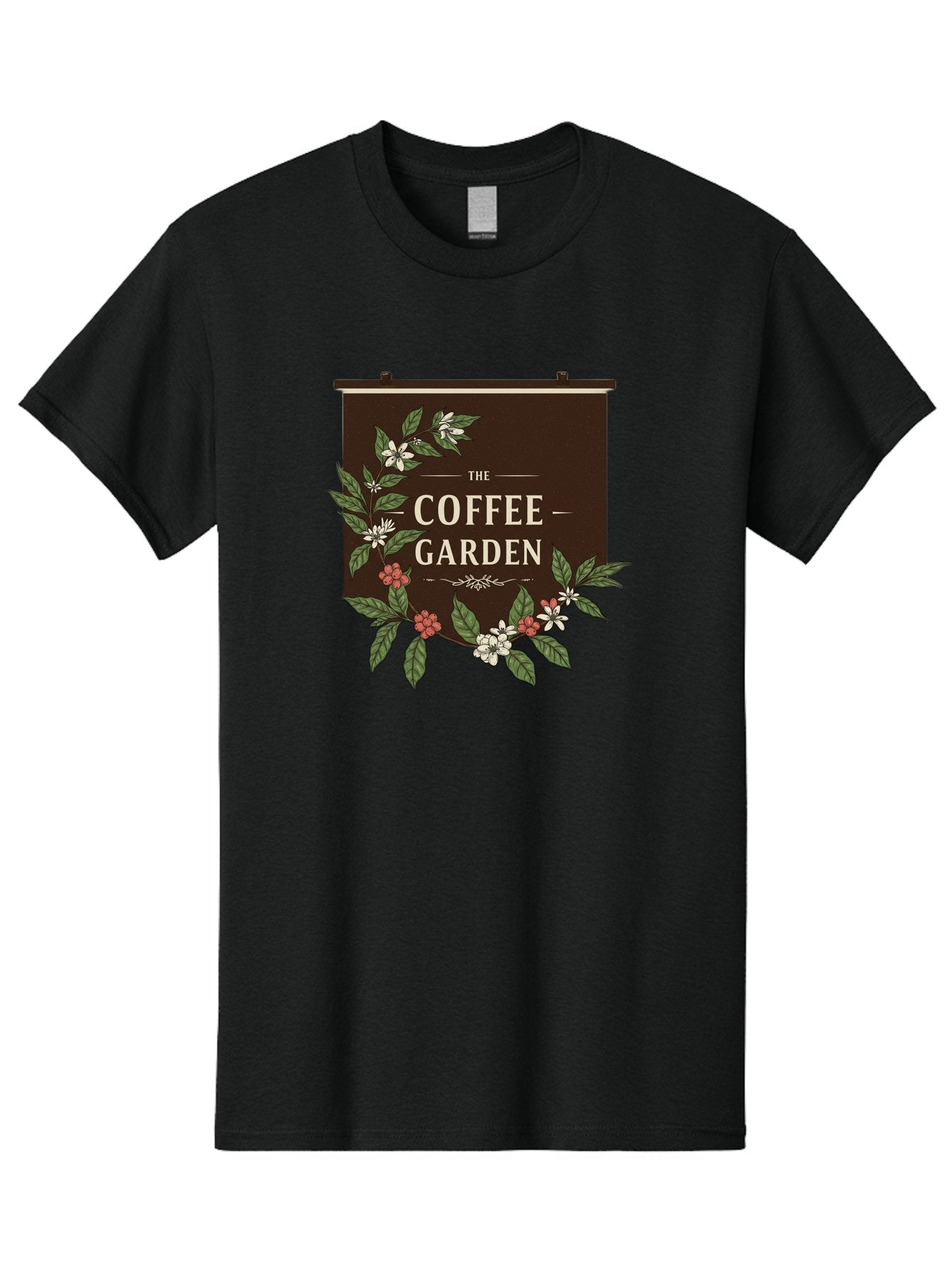The-Coffee-Garden Men'S Graphic Tee, 100% Cotton, Comfortable Casual Summer Wear, Machine Washable, Coffee Shop Signage, Floral Designs, Vintage Typography, Coffee Culture, Garden Theme, Rustic Charm, Coffeehouse Decor, Inviting Atmosphere, Bab529 5