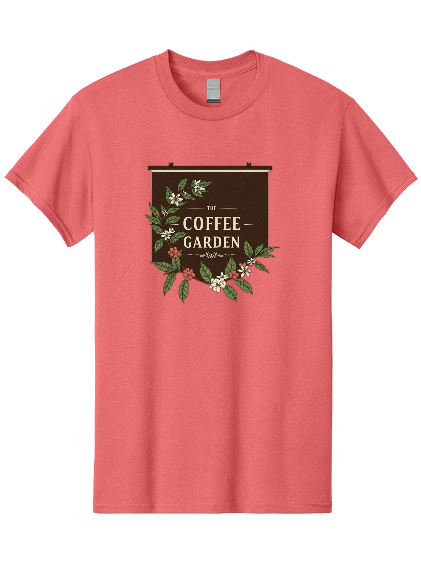 The-Coffee-Garden Men'S Graphic Tee, 100% Cotton, Comfortable Casual Summer Wear, Machine Washable, Coffee Shop Signage, Floral Designs, Vintage Typography, Coffee Culture, Garden Theme, Rustic Charm, Coffeehouse Decor, Inviting Atmosphere, Bab529 9