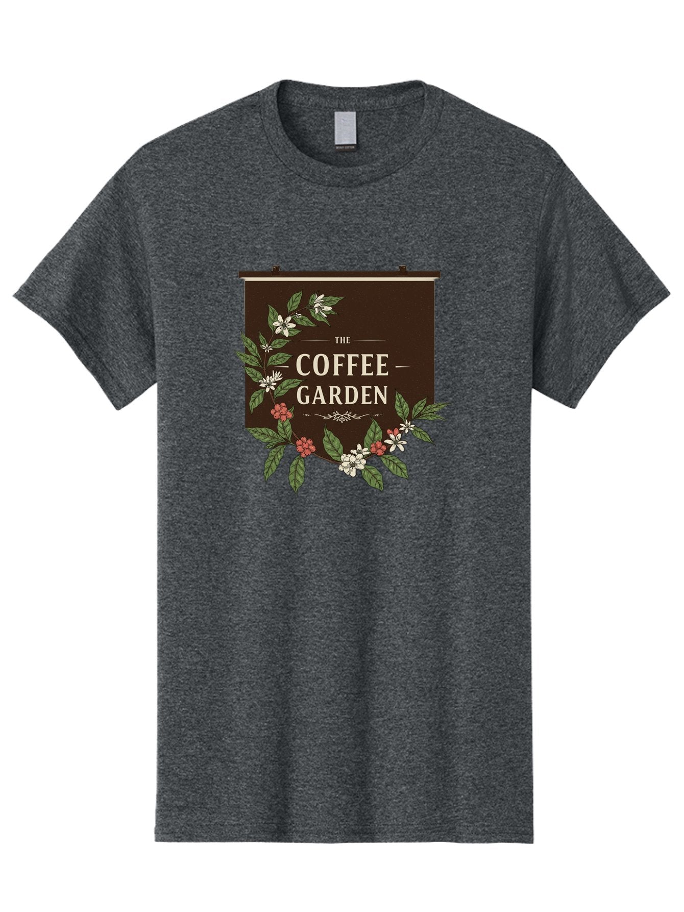 The-Coffee-Garden Men'S Graphic Tee, 100% Cotton, Comfortable Casual Summer Wear, Machine Washable, Coffee Shop Signage, Floral Designs, Vintage Typography, Coffee Culture, Garden Theme, Rustic Charm, Coffeehouse Decor, Inviting Atmosphere, Bab529 13
