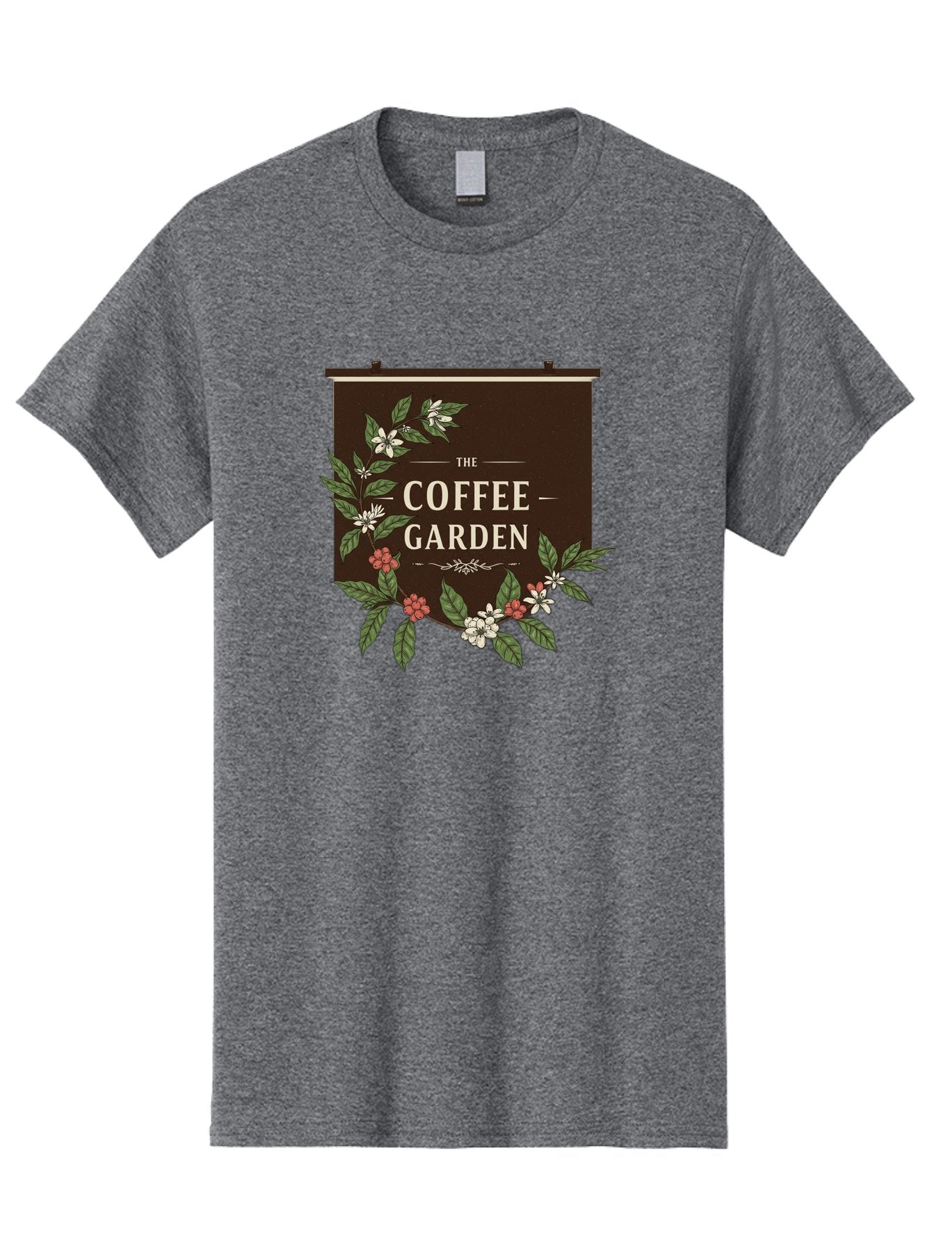 The-Coffee-Garden Men'S Graphic Tee, 100% Cotton, Comfortable Casual Summer Wear, Machine Washable, Coffee Shop Signage, Floral Designs, Vintage Typography, Coffee Culture, Garden Theme, Rustic Charm, Coffeehouse Decor, Inviting Atmosphere, Bab529 14