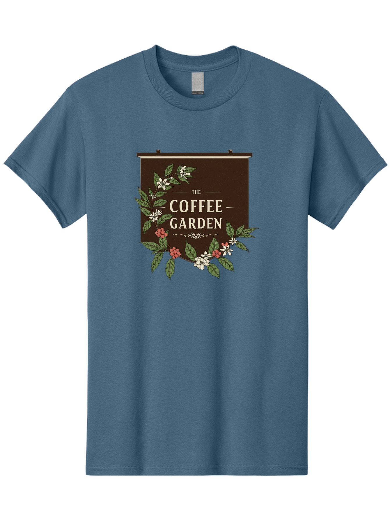The-Coffee-Garden Men'S Graphic Tee, 100% Cotton, Comfortable Casual Summer Wear, Machine Washable, Coffee Shop Signage, Floral Designs, Vintage Typography, Coffee Culture, Garden Theme, Rustic Charm, Coffeehouse Decor, Inviting Atmosphere, Bab529 12