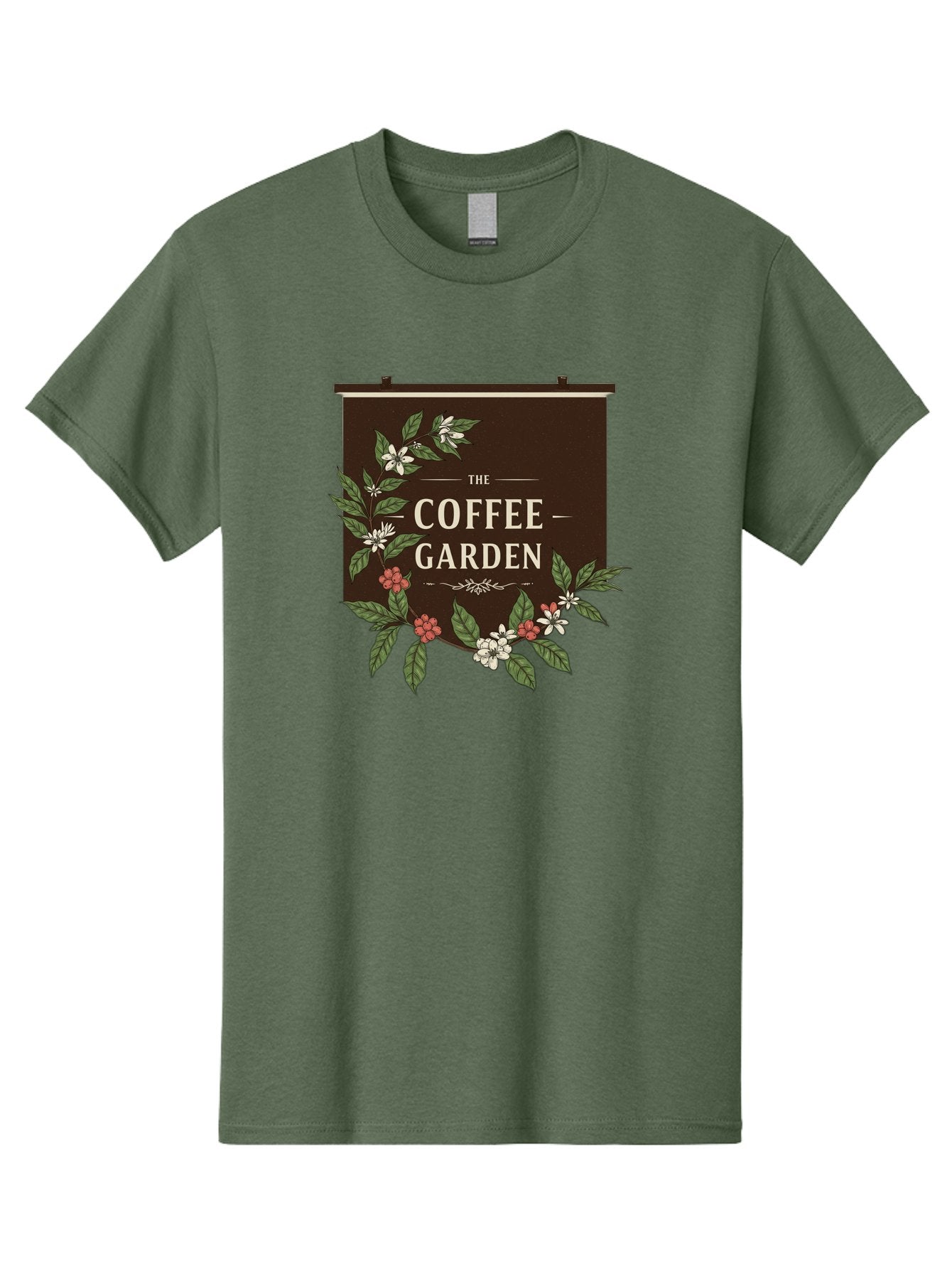 The-Coffee-Garden Men'S Graphic Tee, 100% Cotton, Comfortable Casual Summer Wear, Machine Washable, Coffee Shop Signage, Floral Designs, Vintage Typography, Coffee Culture, Garden Theme, Rustic Charm, Coffeehouse Decor, Inviting Atmosphere, Bab529 6