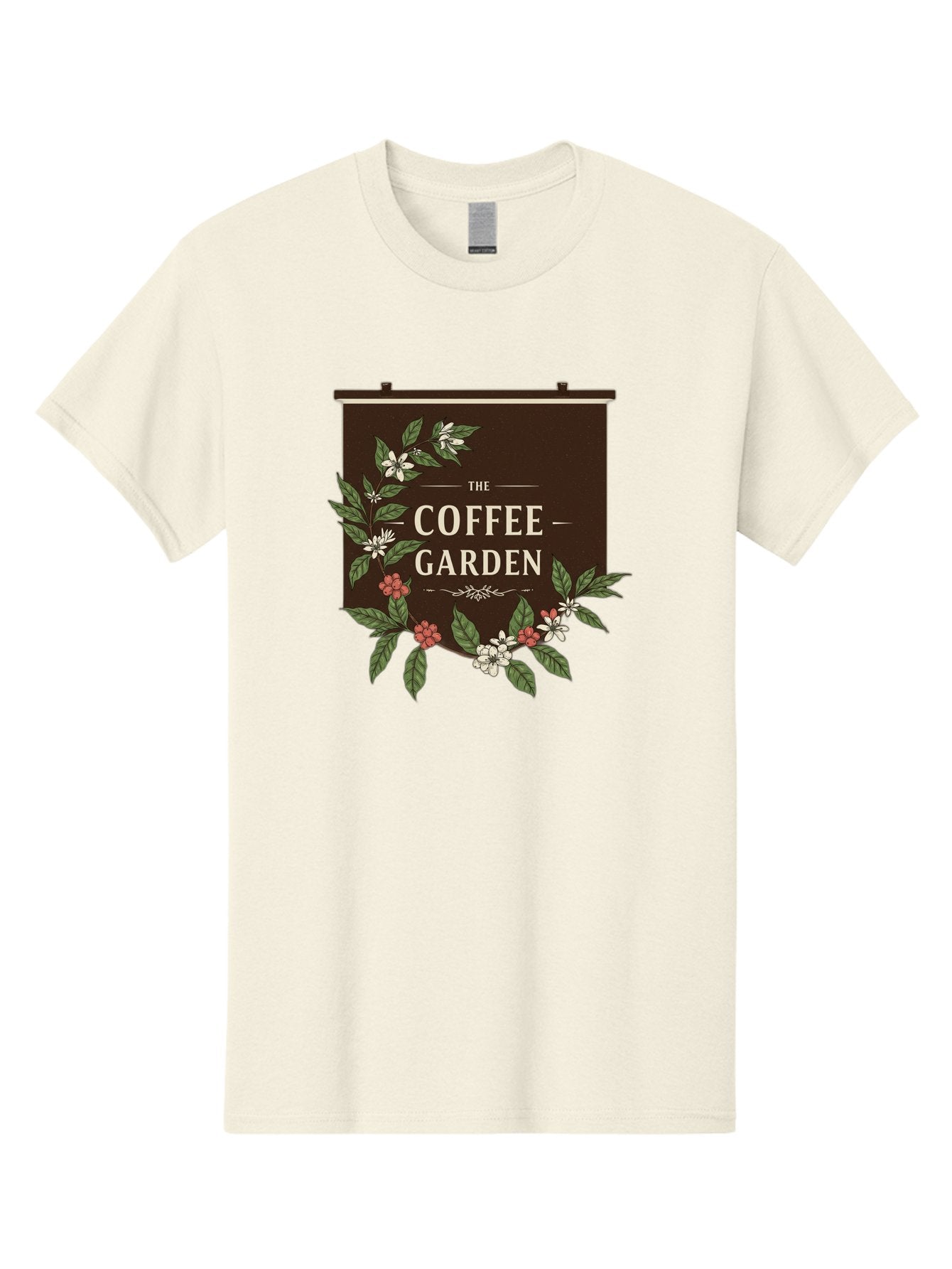 The-Coffee-Garden Men'S Graphic Tee, 100% Cotton, Comfortable Casual Summer Wear, Machine Washable, Coffee Shop Signage, Floral Designs, Vintage Typography, Coffee Culture, Garden Theme, Rustic Charm, Coffeehouse Decor, Inviting Atmosphere, Bab529