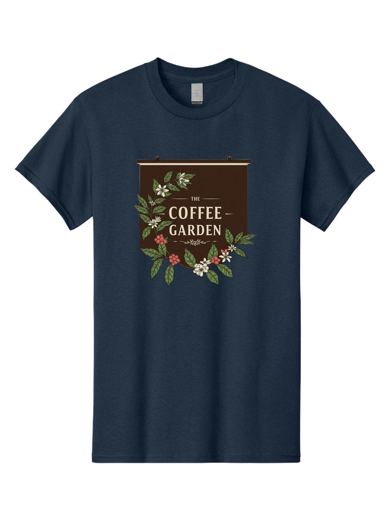 The-Coffee-Garden Men'S Graphic Tee, 100% Cotton, Comfortable Casual Summer Wear, Machine Washable, Coffee Shop Signage, Floral Designs, Vintage Typography, Coffee Culture, Garden Theme, Rustic Charm, Coffeehouse Decor, Inviting Atmosphere, Bab529 10