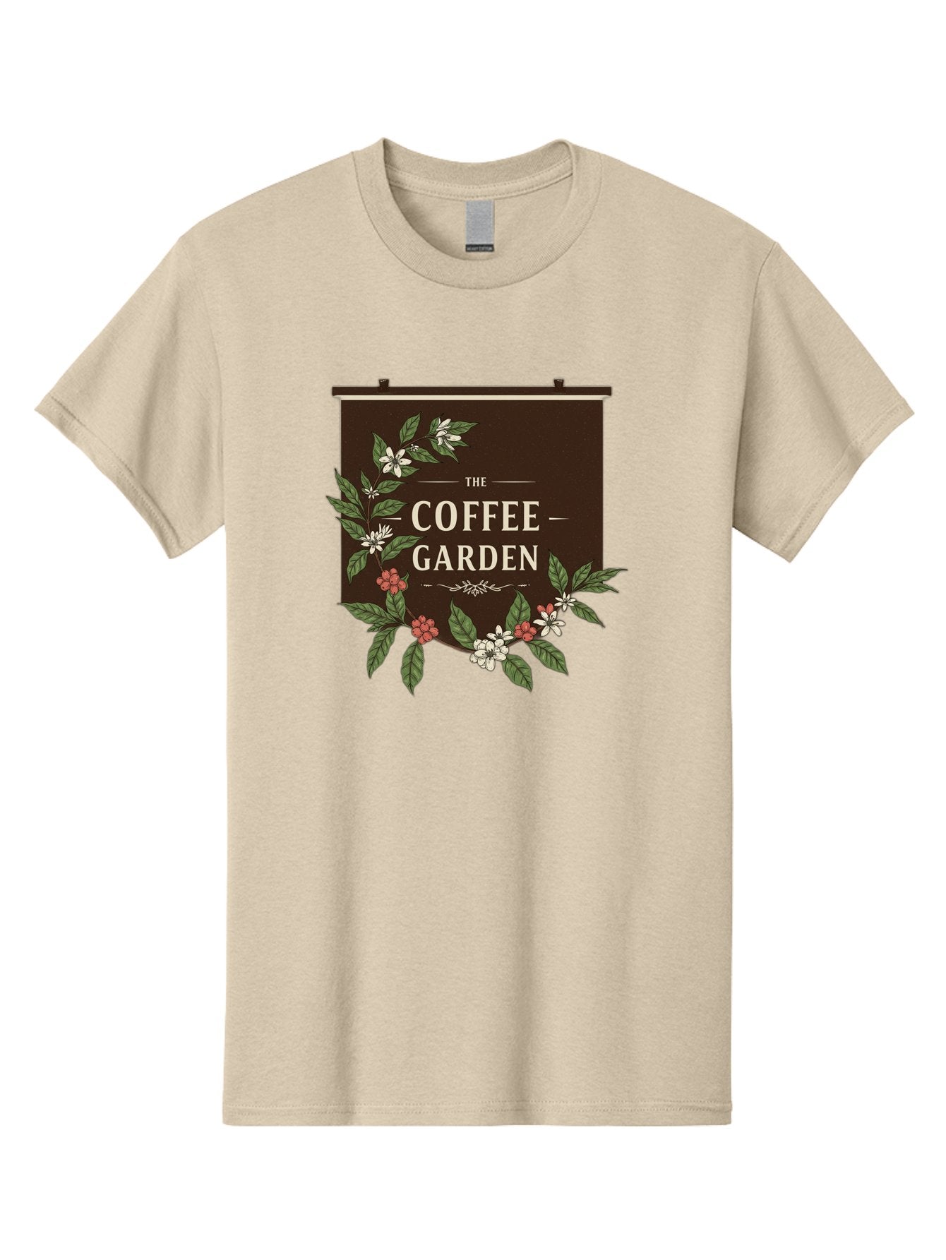 The-Coffee-Garden Men'S Graphic Tee, 100% Cotton, Comfortable Casual Summer Wear, Machine Washable, Coffee Shop Signage, Floral Designs, Vintage Typography, Coffee Culture, Garden Theme, Rustic Charm, Coffeehouse Decor, Inviting Atmosphere, Bab529 7