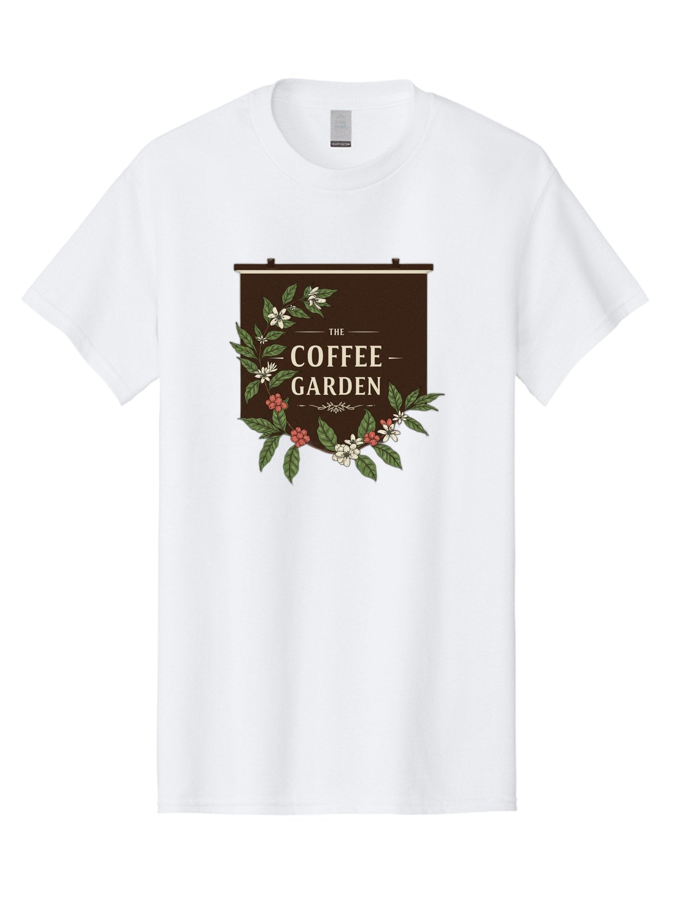 The-Coffee-Garden Men'S Graphic Tee, 100% Cotton, Comfortable Casual Summer Wear, Machine Washable, Coffee Shop Signage, Floral Designs, Vintage Typography, Coffee Culture, Garden Theme, Rustic Charm, Coffeehouse Decor, Inviting Atmosphere, Bab529 11
