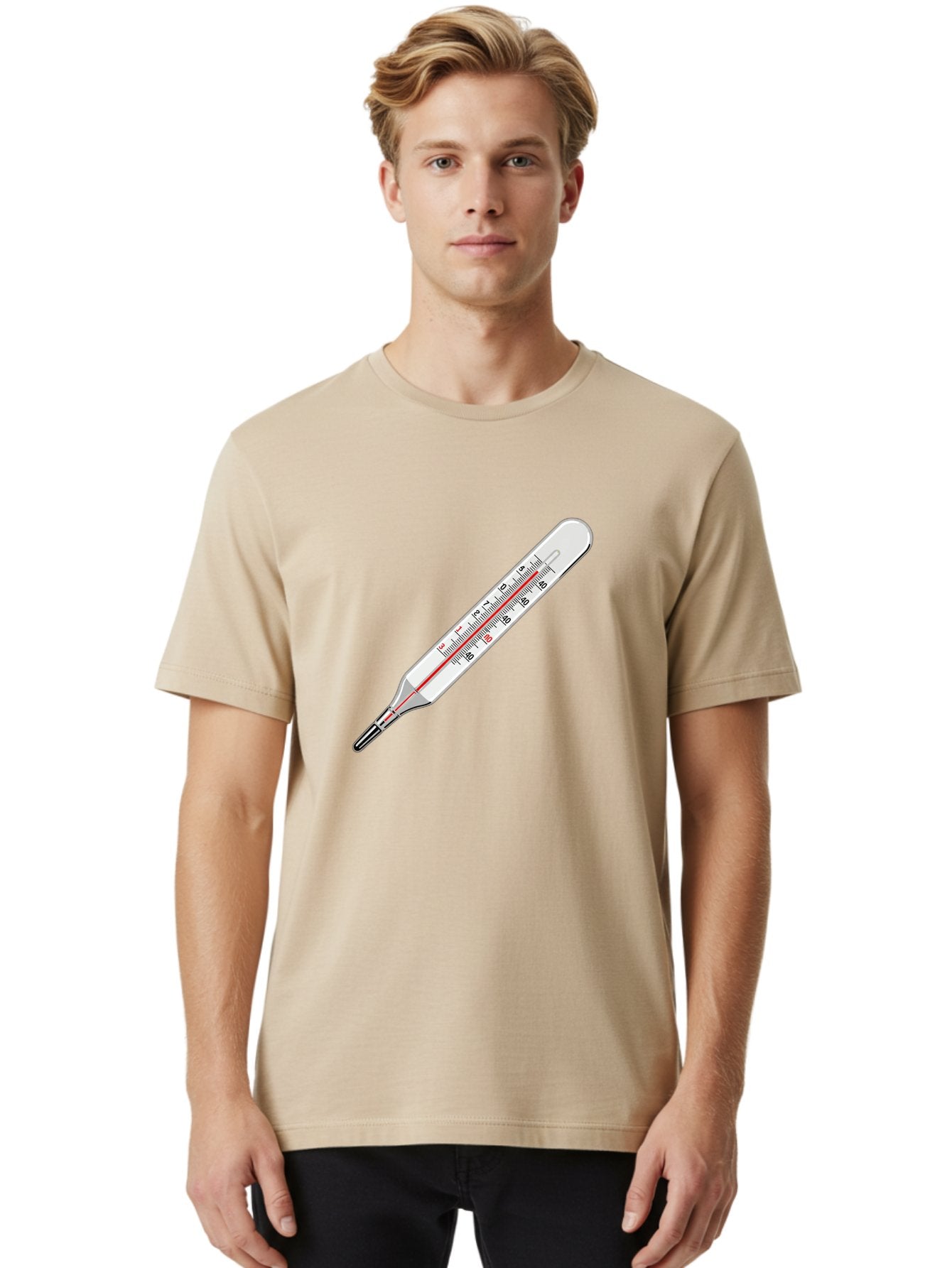 Thermometer-38-6 Men'S Graphic Tee, 100% Cotton, Comfortable Casual Summer Wear, Machine Washable, Medical Thermometer, Temperature Measurement, Health Monitoring, Red Mercury Column, Celsius Scale, 39 Degrees, Medical Equipment, Bab530 30