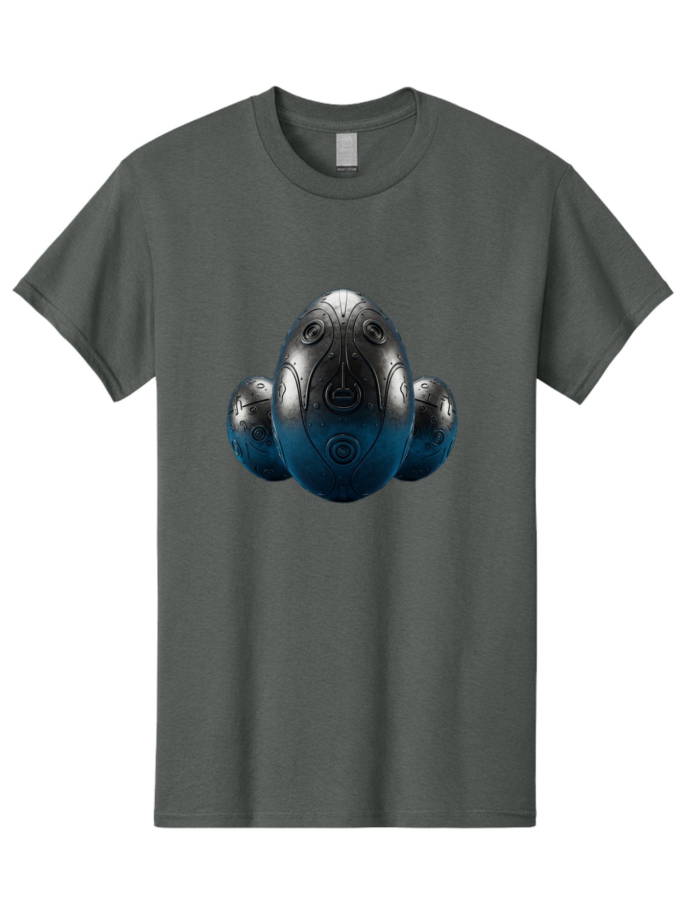 Three-Black-Eggs Men'S Graphic Tee, 100% Cotton, Comfortable Casual Summer Wear, Machine Washable, Futuristic Egg-Shaped Objects, Metallic Surface, Sci-Fi Elements, Egg Designs, Abstract Shapes, Digital Art, Robotic Features Bab531 4