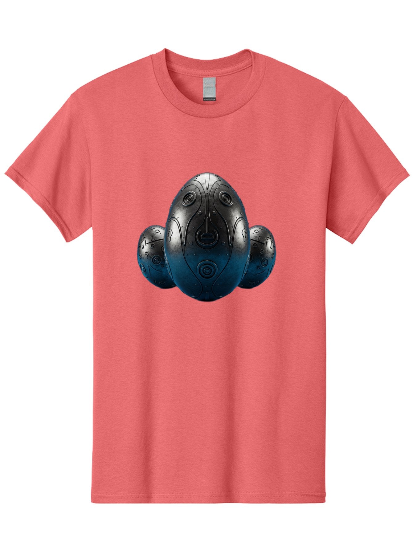 Three-Black-Eggs Men'S Graphic Tee, 100% Cotton, Comfortable Casual Summer Wear, Machine Washable, Futuristic Egg-Shaped Objects, Metallic Surface, Sci-Fi Elements, Egg Designs, Abstract Shapes, Digital Art, Robotic Features Bab531 5