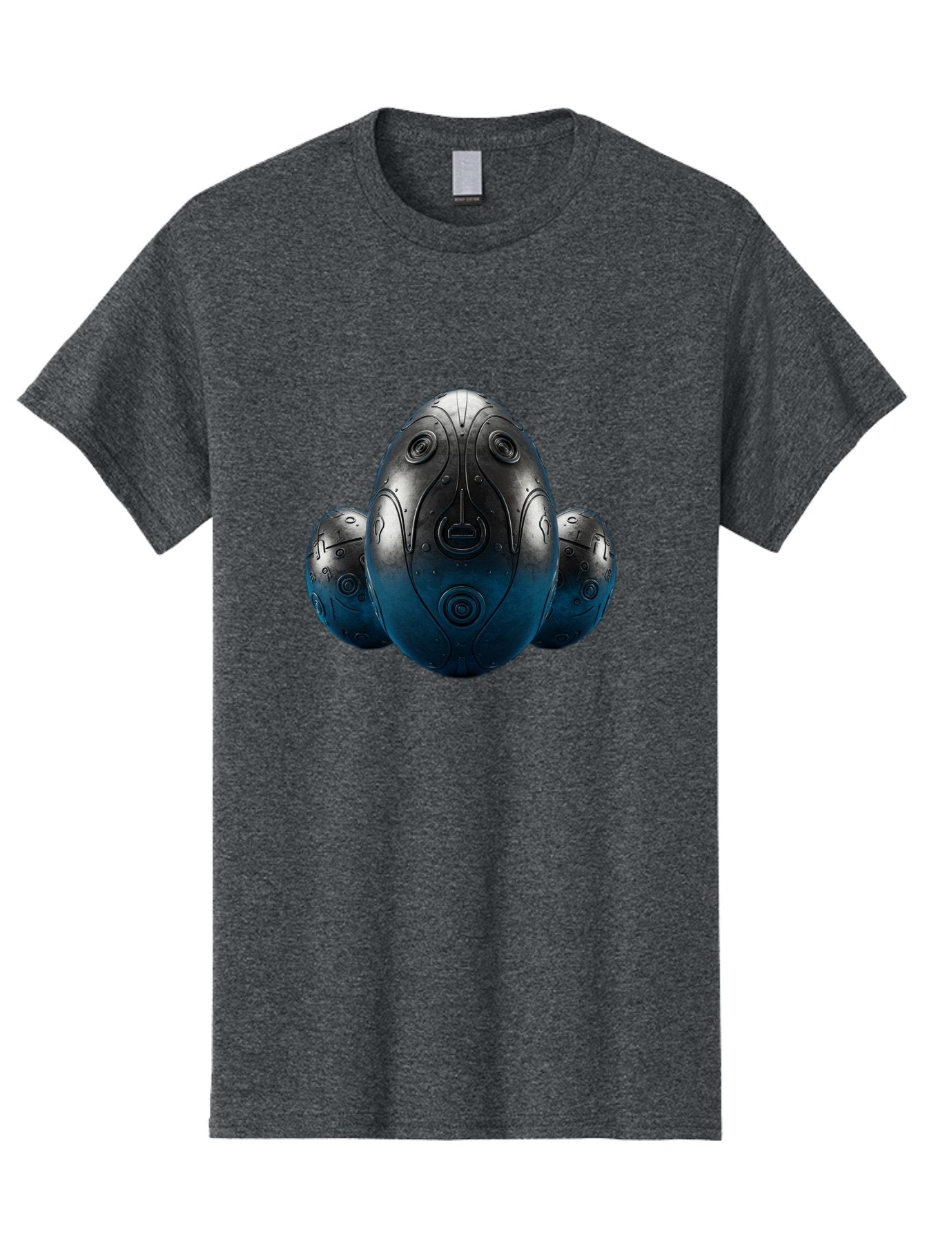 Three-Black-Eggs Men'S Graphic Tee, 100% Cotton, Comfortable Casual Summer Wear, Machine Washable, Futuristic Egg-Shaped Objects, Metallic Surface, Sci-Fi Elements, Egg Designs, Abstract Shapes, Digital Art, Robotic Features Bab531