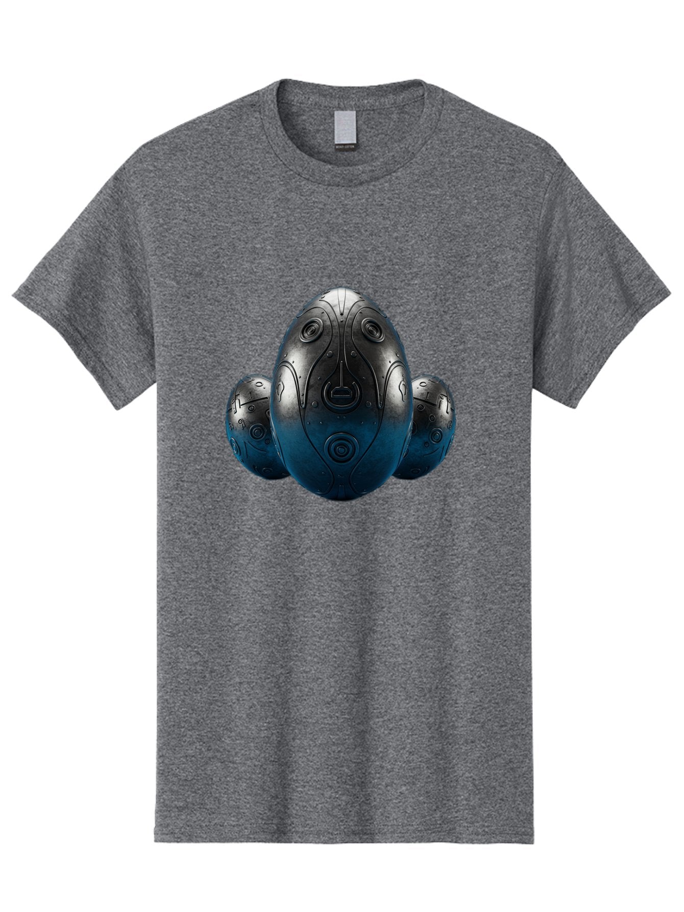 Three-Black-Eggs Men'S Graphic Tee, 100% Cotton, Comfortable Casual Summer Wear, Machine Washable, Futuristic Egg-Shaped Objects, Metallic Surface, Sci-Fi Elements, Egg Designs, Abstract Shapes, Digital Art, Robotic Features Bab531 12