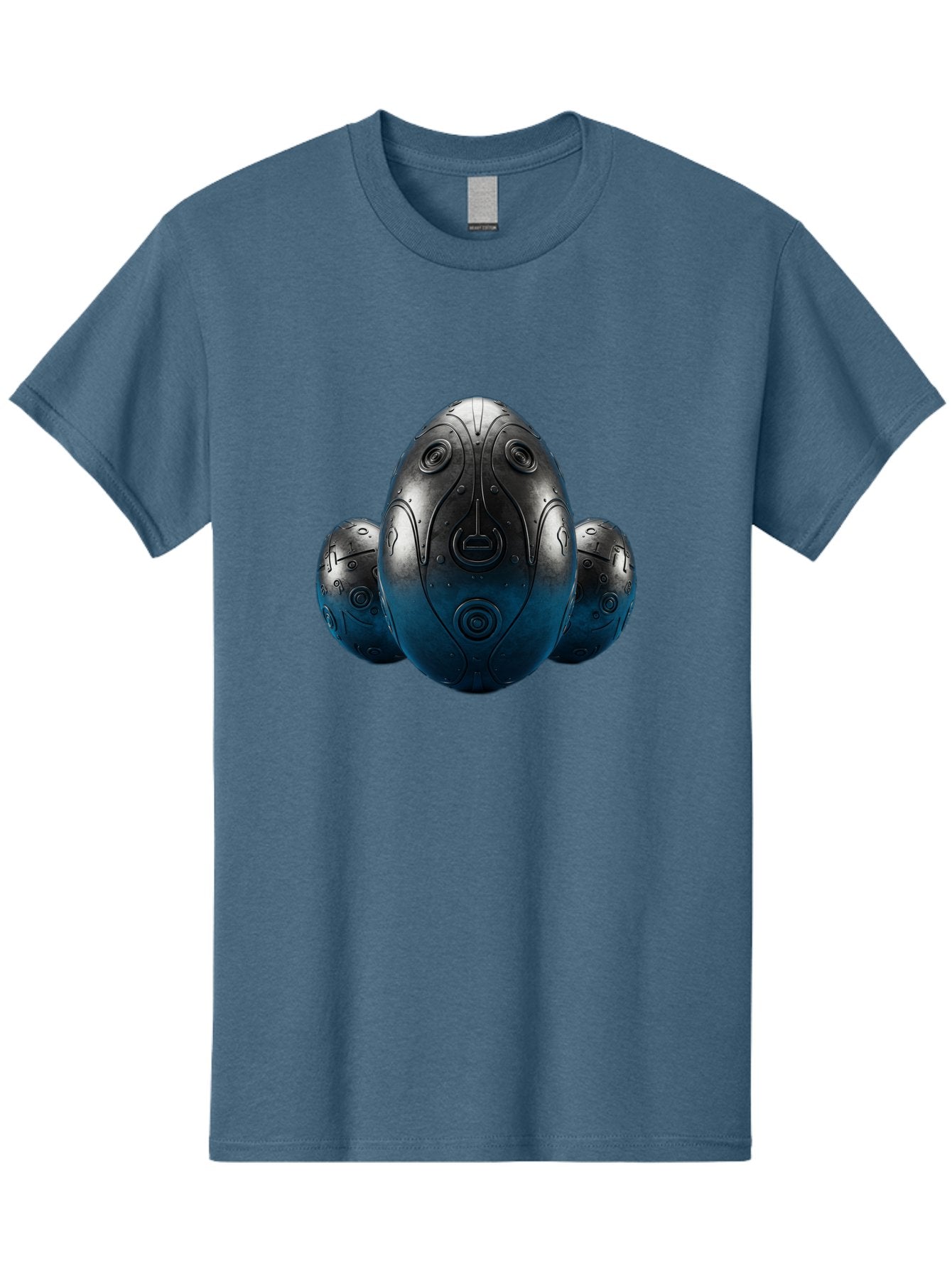 Three-Black-Eggs Men'S Graphic Tee, 100% Cotton, Comfortable Casual Summer Wear, Machine Washable, Futuristic Egg-Shaped Objects, Metallic Surface, Sci-Fi Elements, Egg Designs, Abstract Shapes, Digital Art, Robotic Features Bab531 6