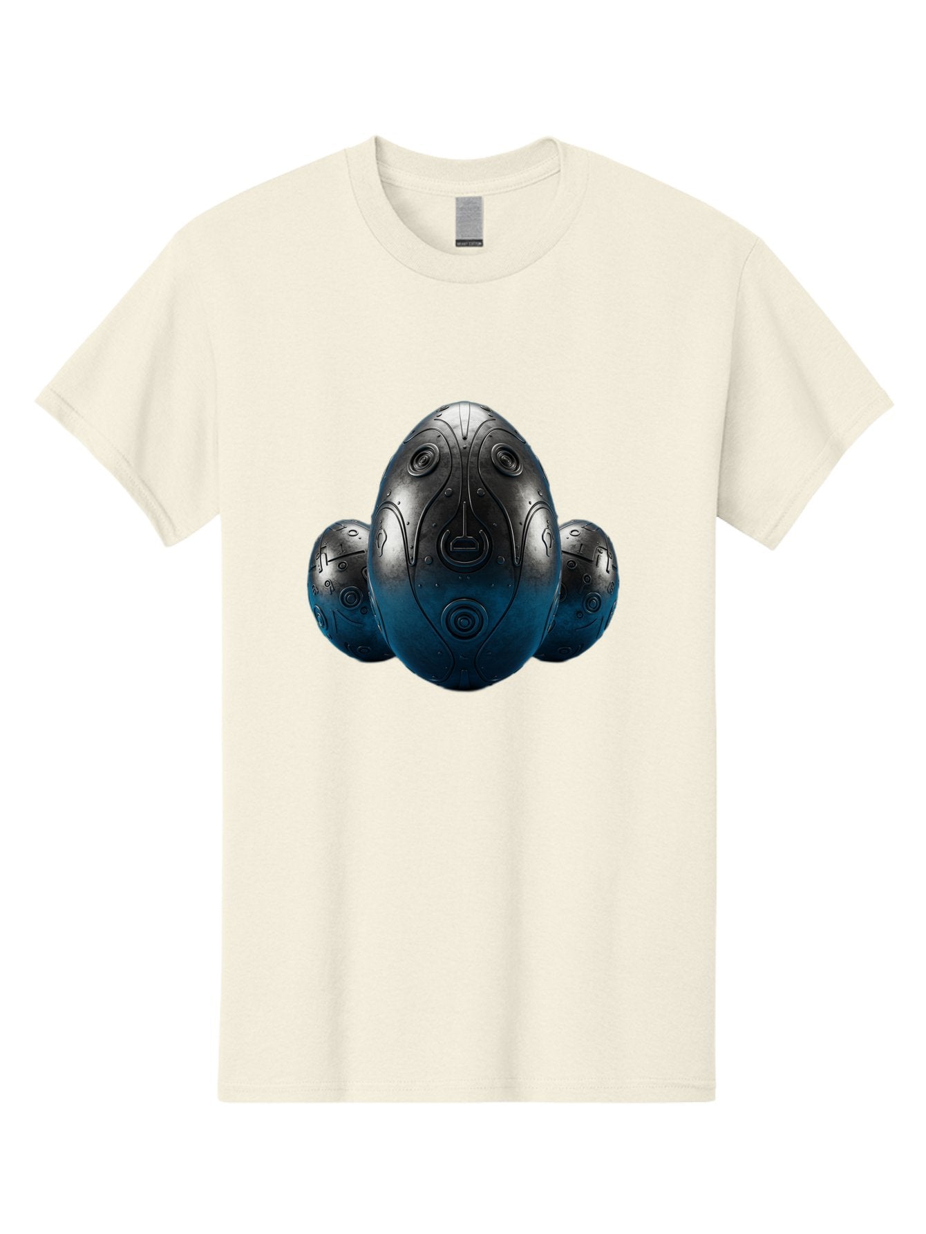 Three-Black-Eggs Men'S Graphic Tee, 100% Cotton, Comfortable Casual Summer Wear, Machine Washable, Futuristic Egg-Shaped Objects, Metallic Surface, Sci-Fi Elements, Egg Designs, Abstract Shapes, Digital Art, Robotic Features Bab531 11