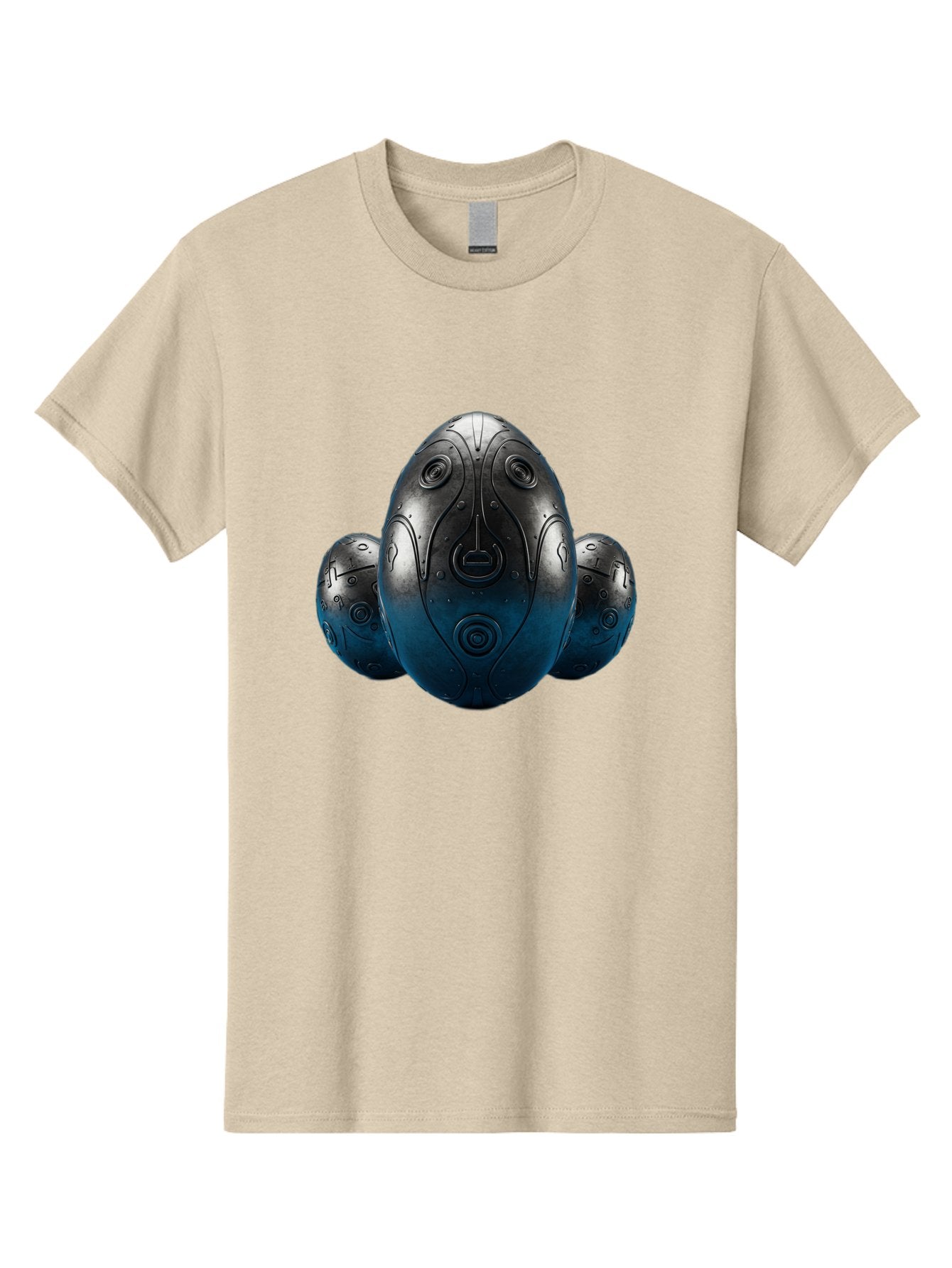 Three-Black-Eggs Men'S Graphic Tee, 100% Cotton, Comfortable Casual Summer Wear, Machine Washable, Futuristic Egg-Shaped Objects, Metallic Surface, Sci-Fi Elements, Egg Designs, Abstract Shapes, Digital Art, Robotic Features Bab531 7