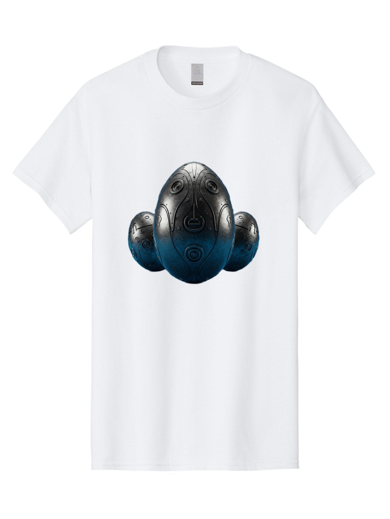 Three-Black-Eggs Men'S Graphic Tee, 100% Cotton, Comfortable Casual Summer Wear, Machine Washable, Futuristic Egg-Shaped Objects, Metallic Surface, Sci-Fi Elements, Egg Designs, Abstract Shapes, Digital Art, Robotic Features Bab531 14