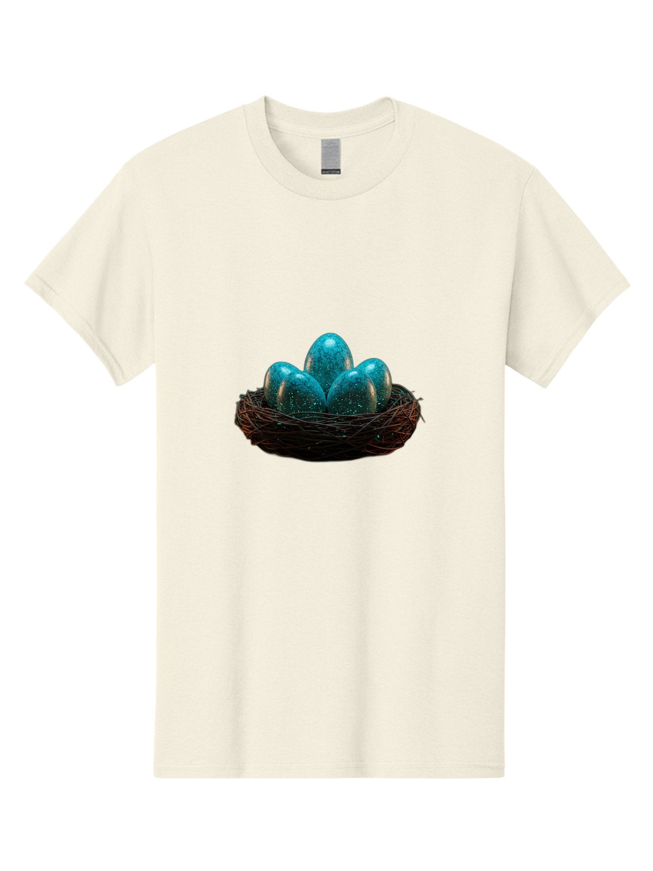 Three-Blue-Eggs-In-A-Nest Men'S Graphic Tee, 100% Cotton, Comfortable Casual Summer Wear, Machine Washable, Blue Eggs, Bird'S Nest, Twig Nest, Speckled Eggs, Shiny Eggs, Natural Elements, Earthy Tones, Symbolic Eggs, Decorative Nest Bab532 13