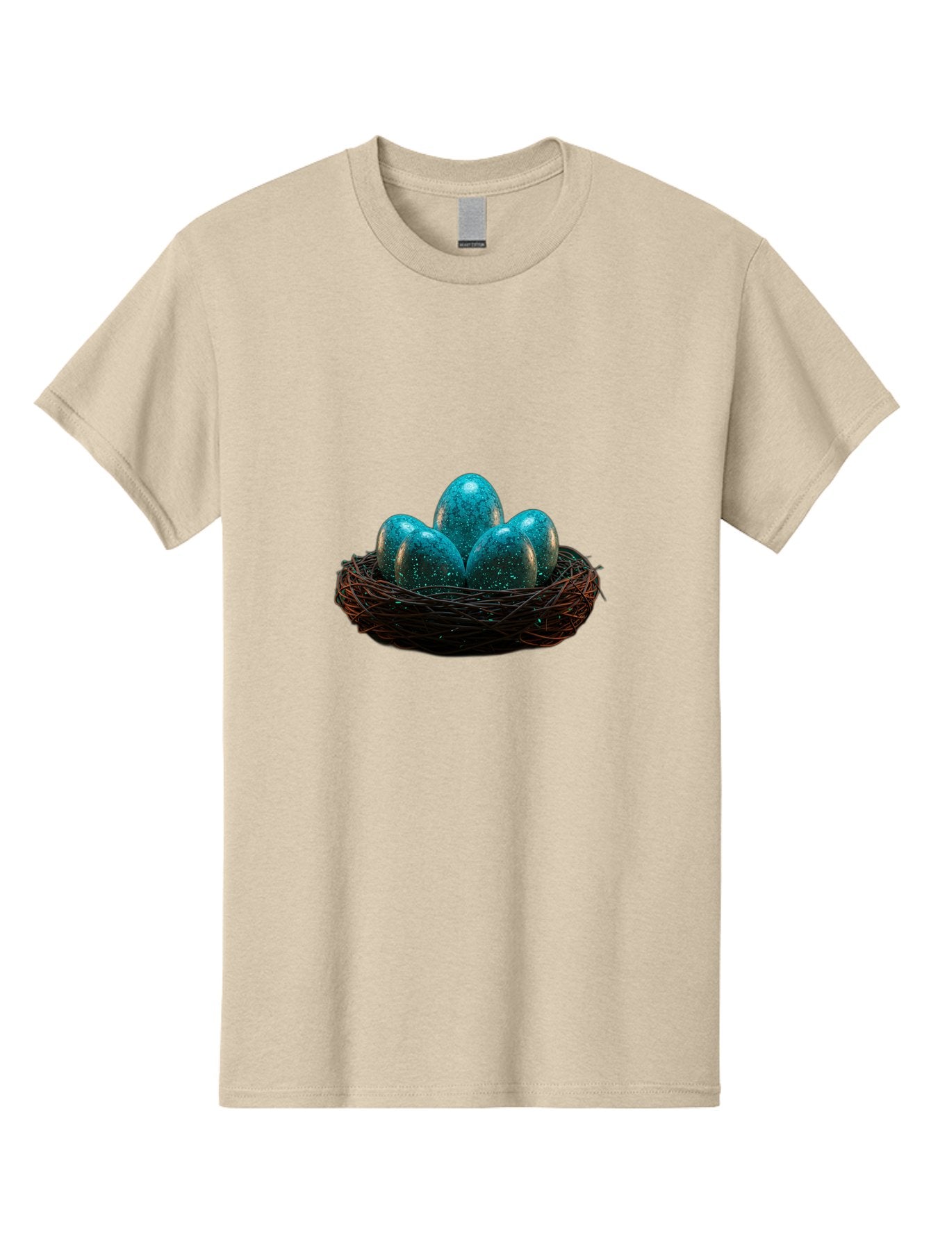 Three-Blue-Eggs-In-A-Nest Men'S Graphic Tee, 100% Cotton, Comfortable Casual Summer Wear, Machine Washable, Blue Eggs, Bird'S Nest, Twig Nest, Speckled Eggs, Shiny Eggs, Natural Elements, Earthy Tones, Symbolic Eggs, Decorative Nest Bab532 9