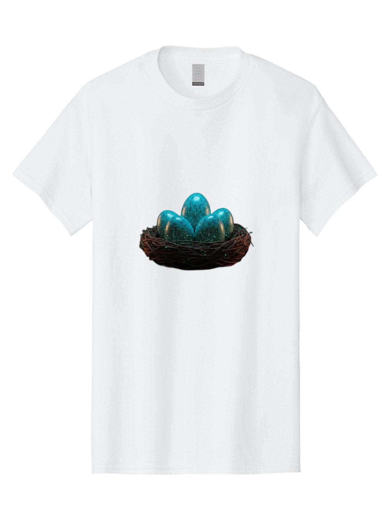 Three-Blue-Eggs-In-A-Nest Men'S Graphic Tee, 100% Cotton, Comfortable Casual Summer Wear, Machine Washable, Blue Eggs, Bird'S Nest, Twig Nest, Speckled Eggs, Shiny Eggs, Natural Elements, Earthy Tones, Symbolic Eggs, Decorative Nest Bab532 10