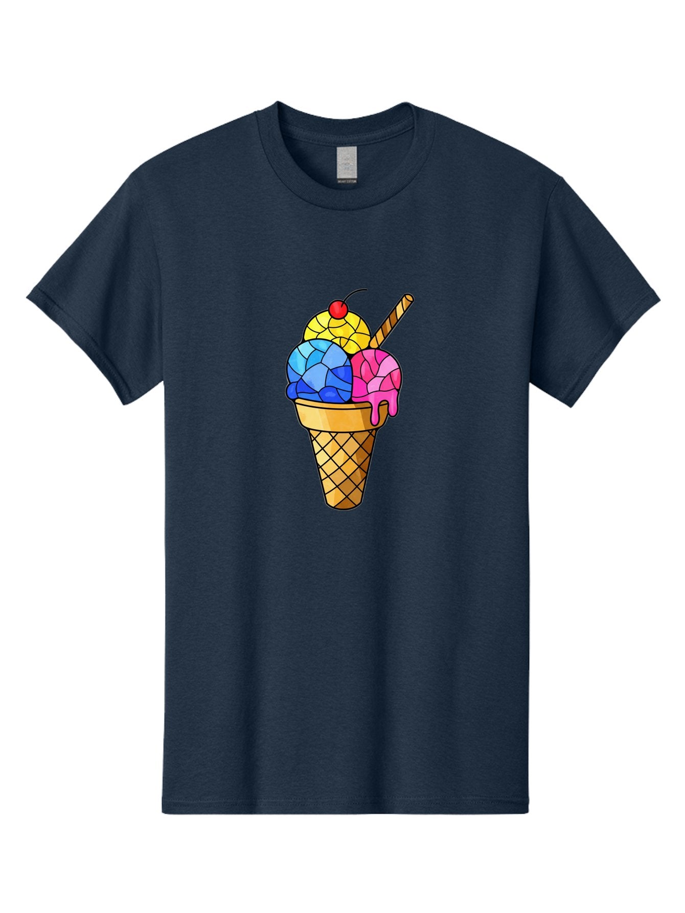 Three-Scoop-Ice-Cream Men'S Graphic Tee, 100% Cotton, Comfortable Casual Summer Wear, Machine Washable, Ice Cream Cone, Three Scoops, Colorful Dessert, Waffle Cone, Wafer Stick, Cherry On Top, Sweet Treat, Colorful Ice Cream Bab533 7